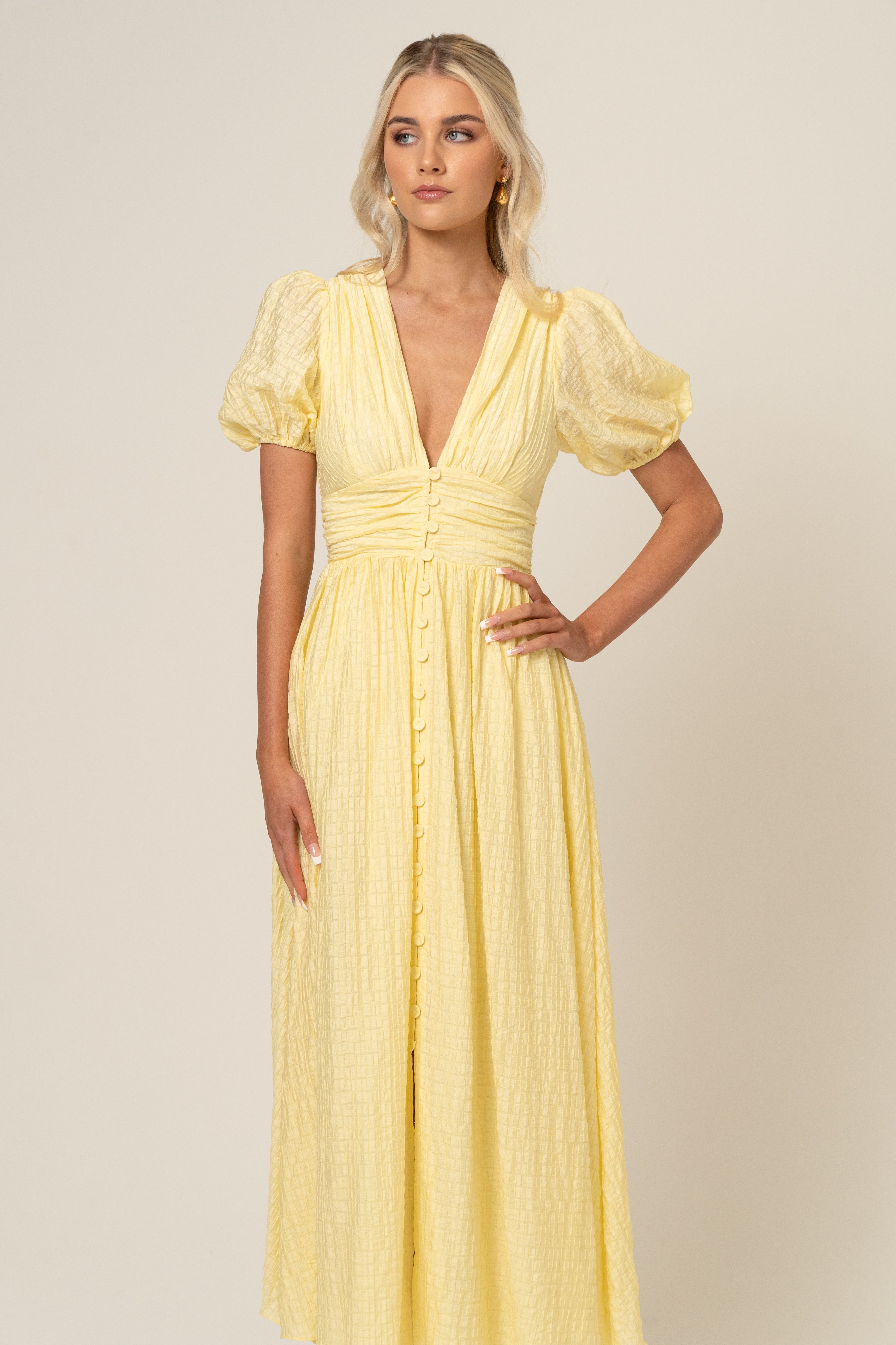 Alissa Puff Sleeve Button Down Midi Dress