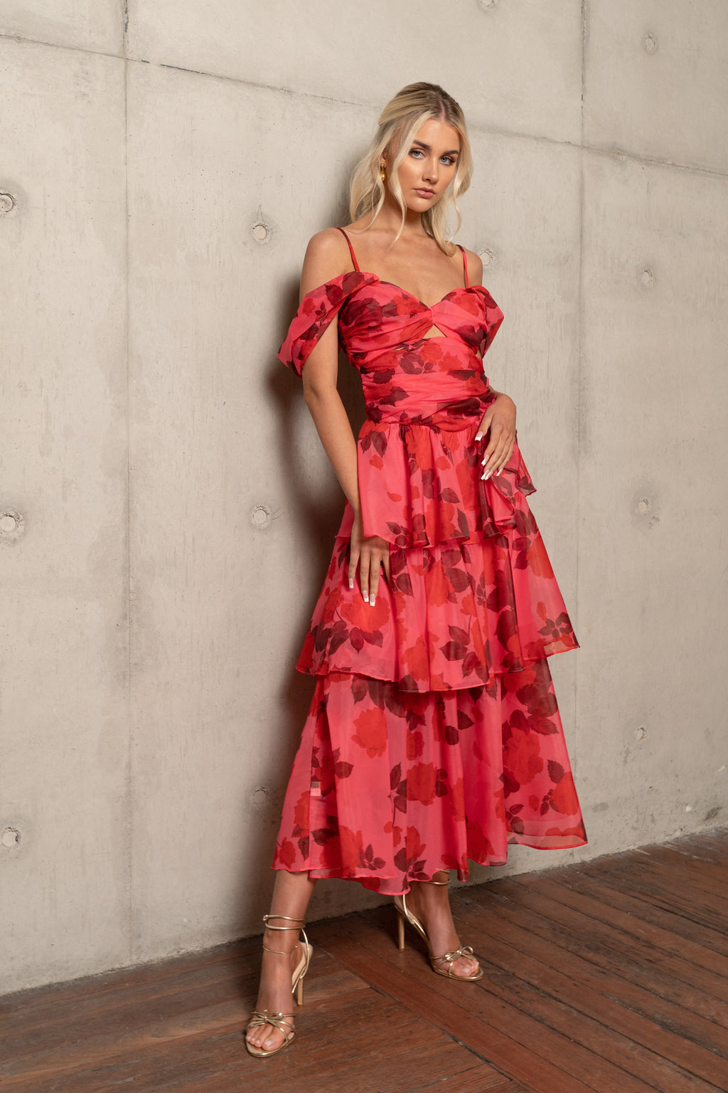 Anastasia Drop-Shoulder Tiered Maxi Dress