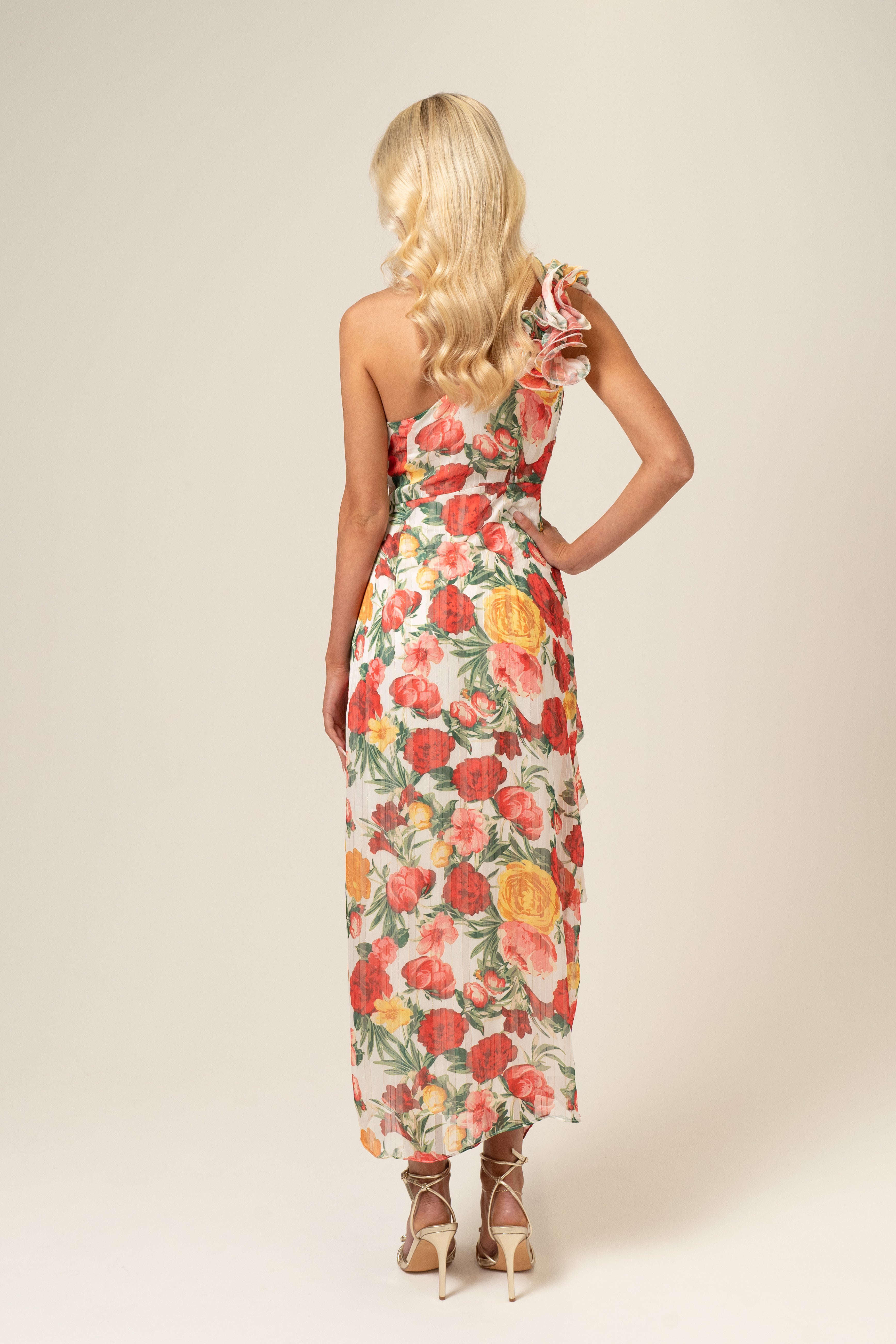 Saskia One-Shoulder Ruffle Dress - Floral Print