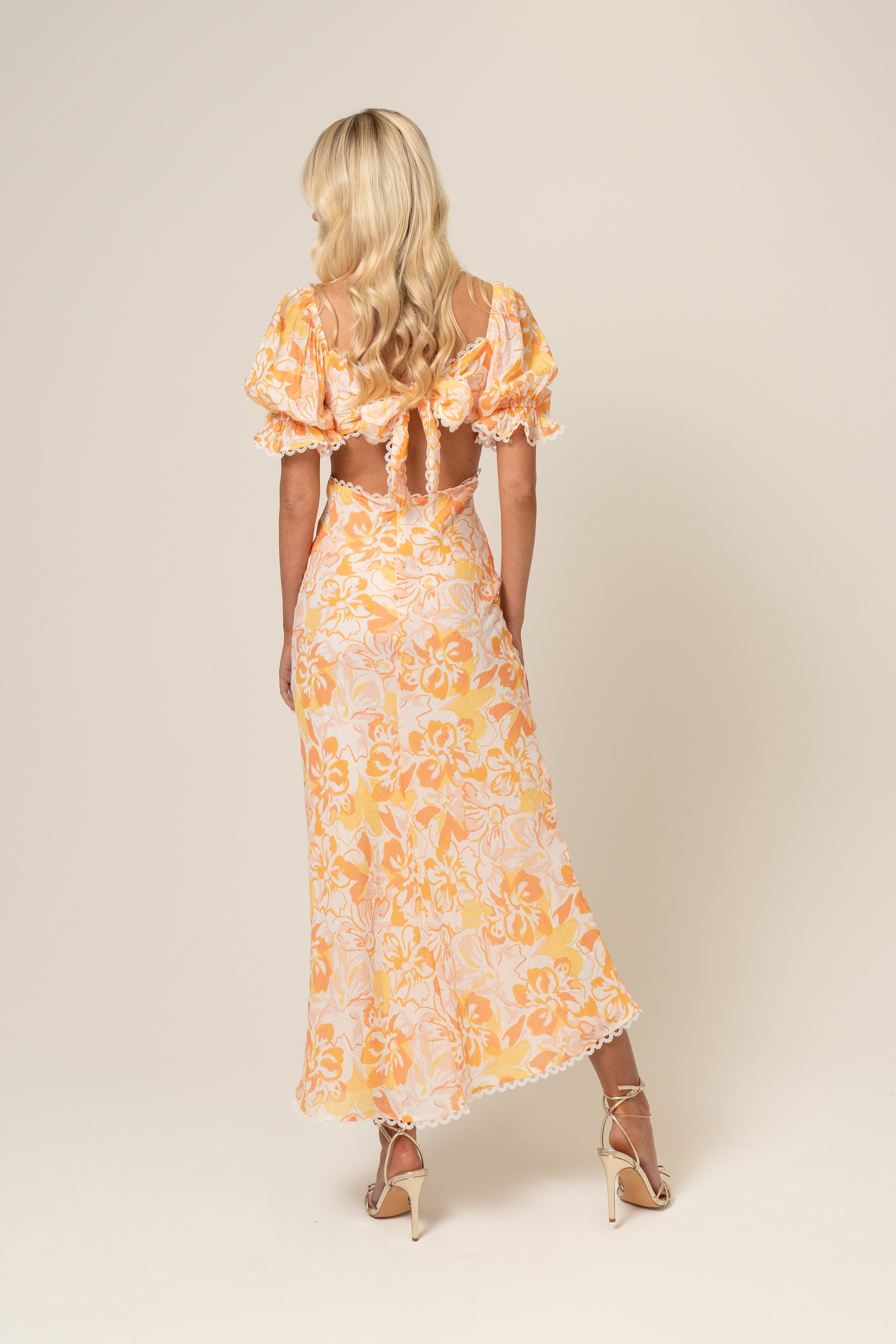 Winnie Floral Print Puff Sleeve Midi Dress