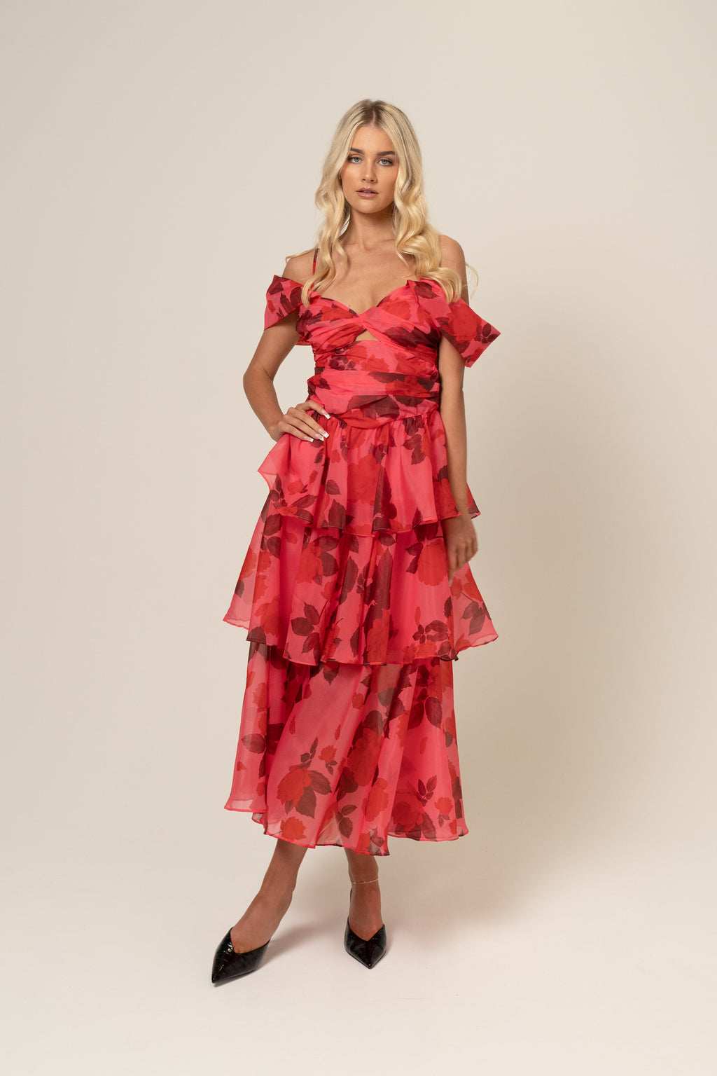 Anastasia Drop-Shoulder Tiered Maxi Dress