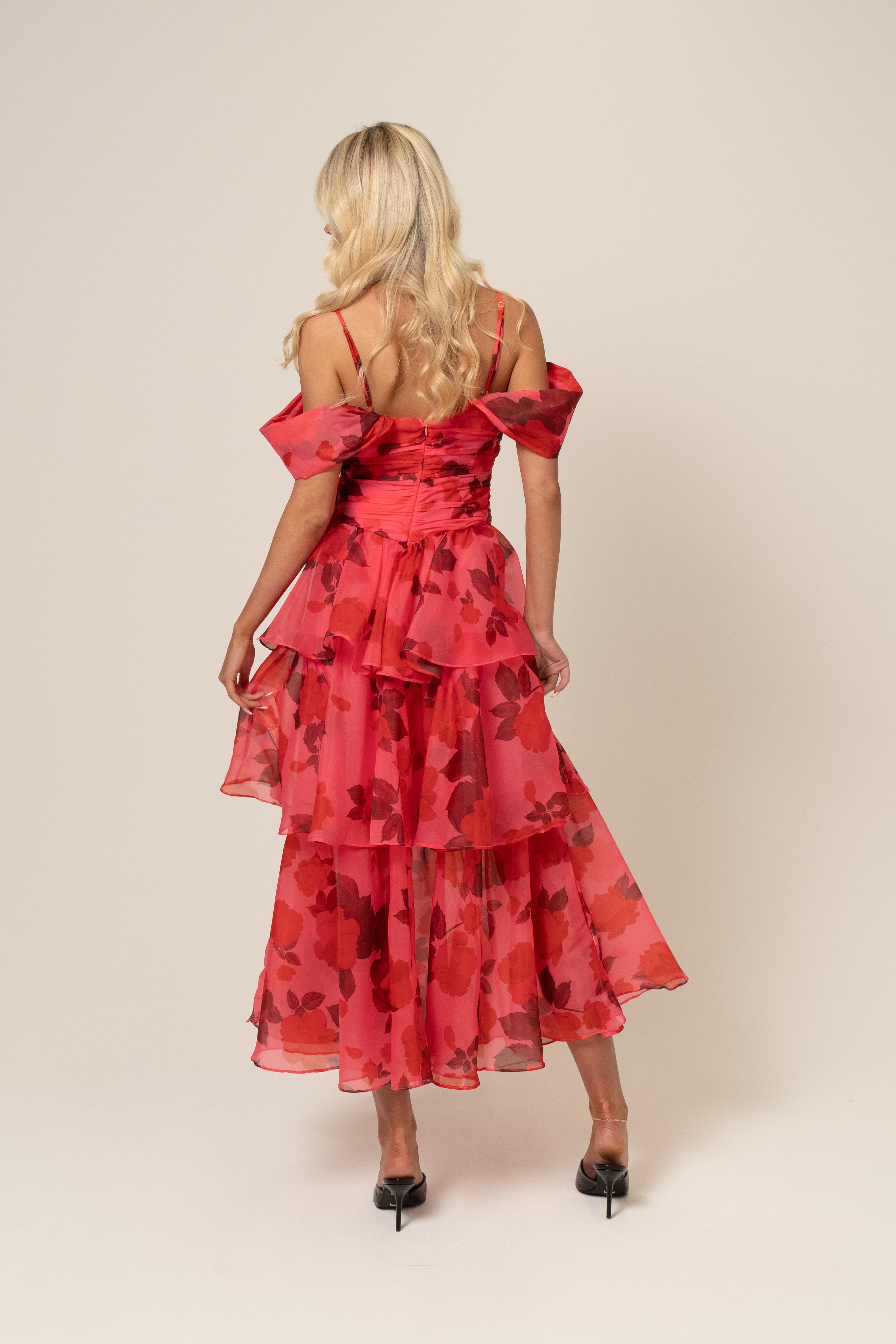 Anastasia Drop-Shoulder Tiered Maxi Dress