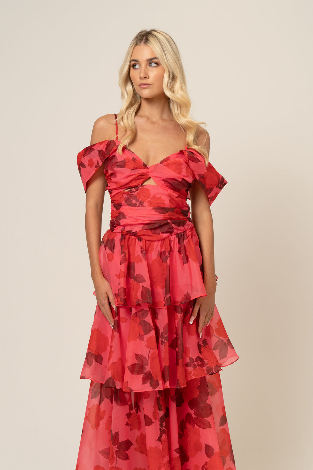 Anastasia Drop-Shoulder Tiered Maxi Dress