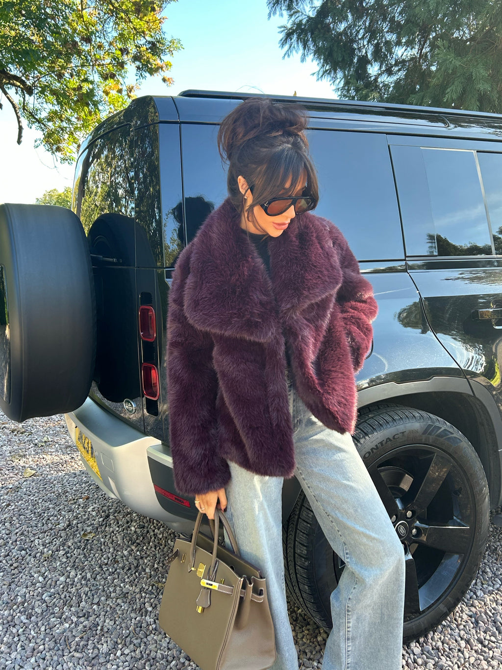 BAMBI Short Faux Fur Long Sleeved Jacket In Plum