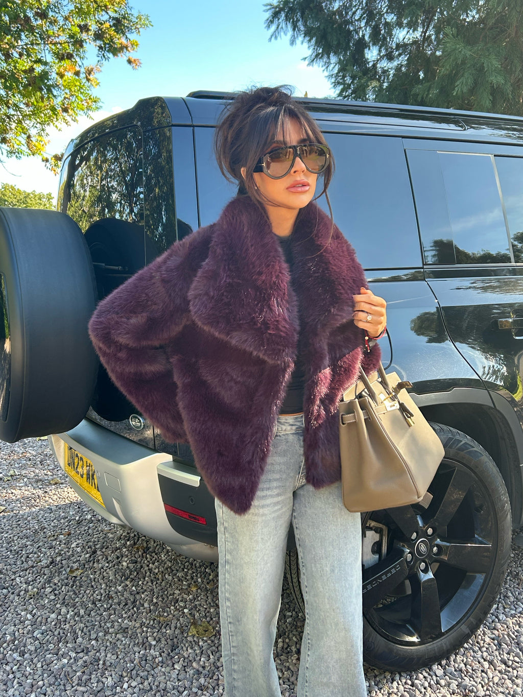 BAMBI Short Faux Fur Long Sleeved Jacket In Plum