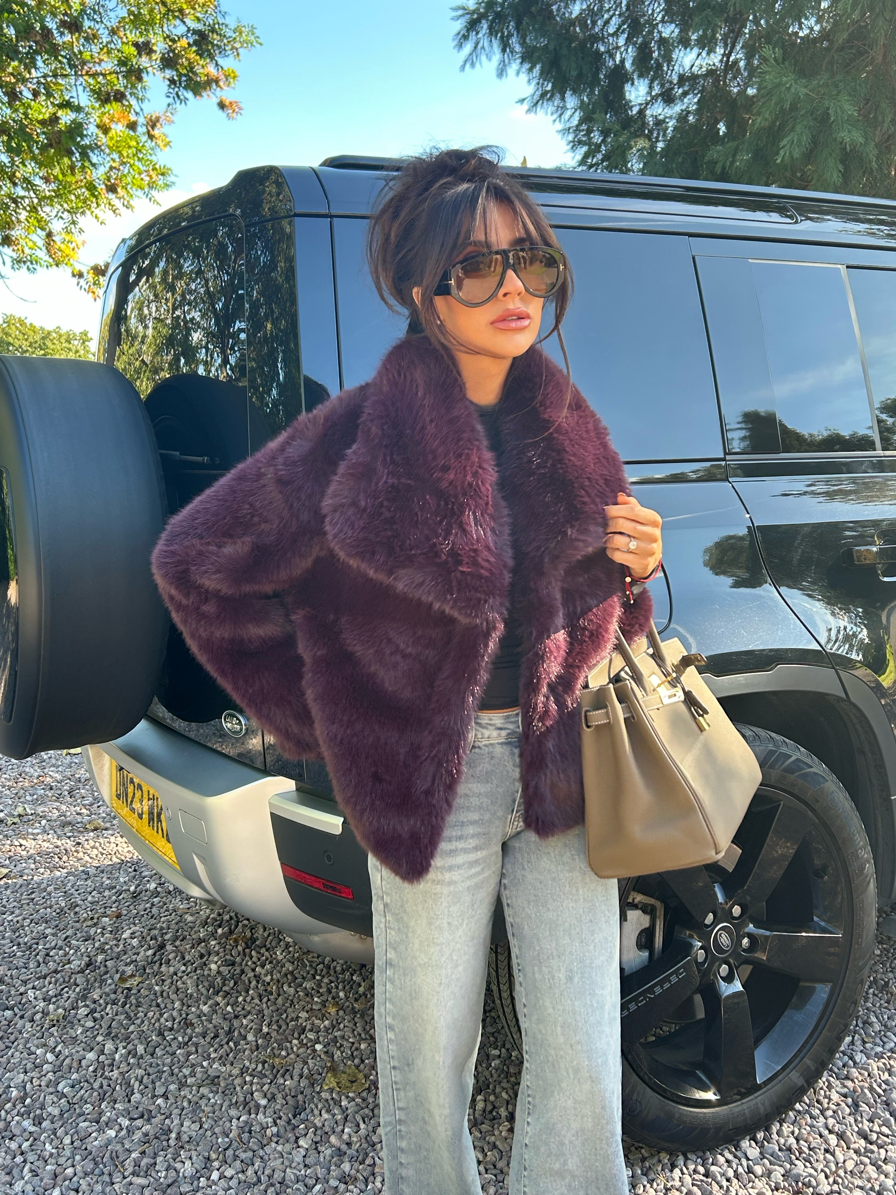 BAMBI Short Faux Fur Long Sleeved Jacket In Plum