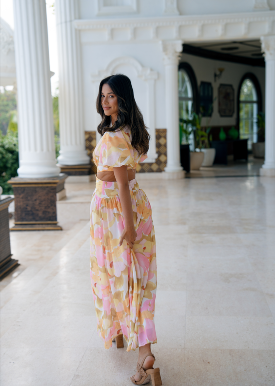 Bella Puff Sleeve Print Midi Dress