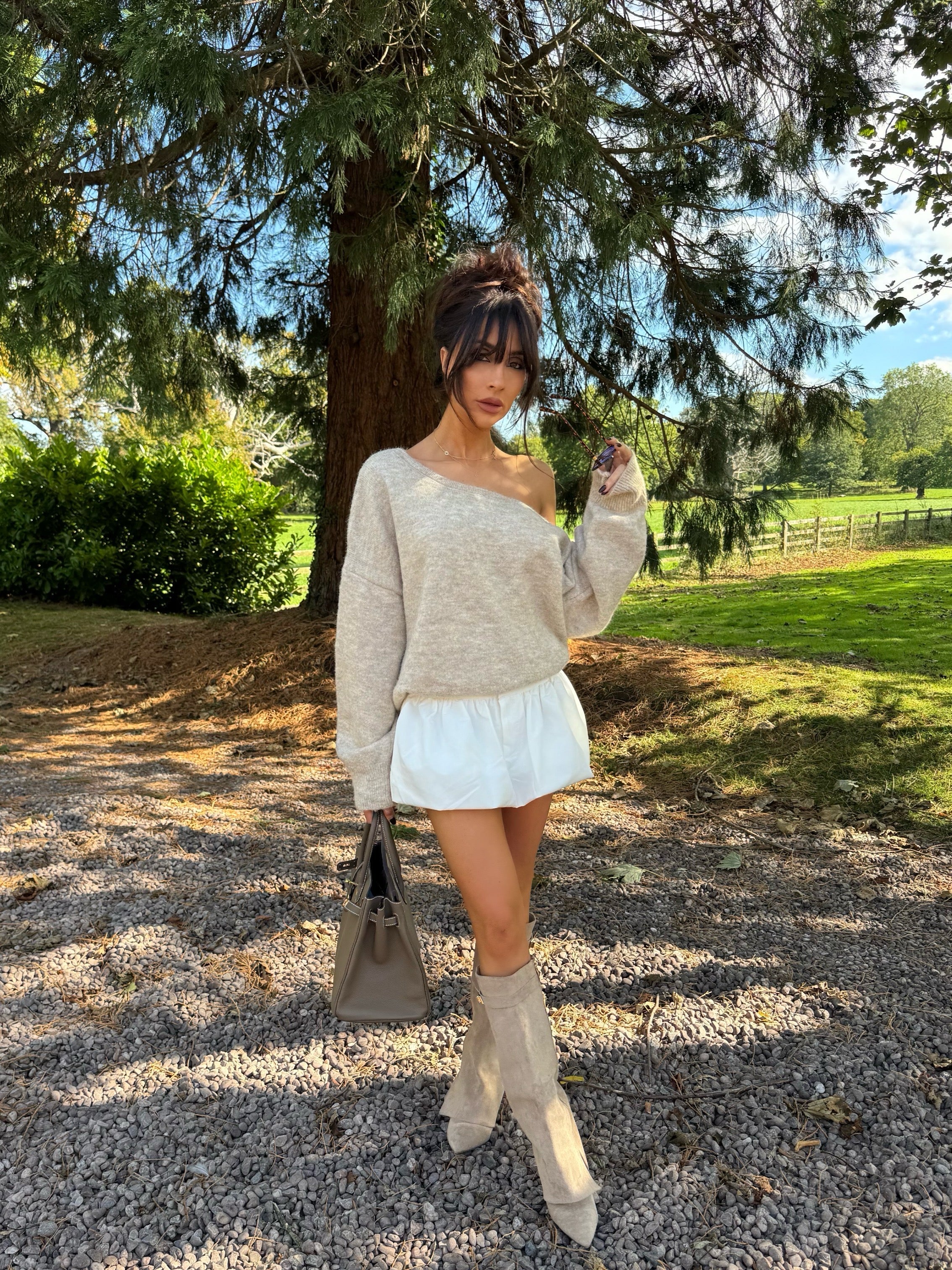 MARGOT One Shoulder Long Sleeved Jumper In Biscuit