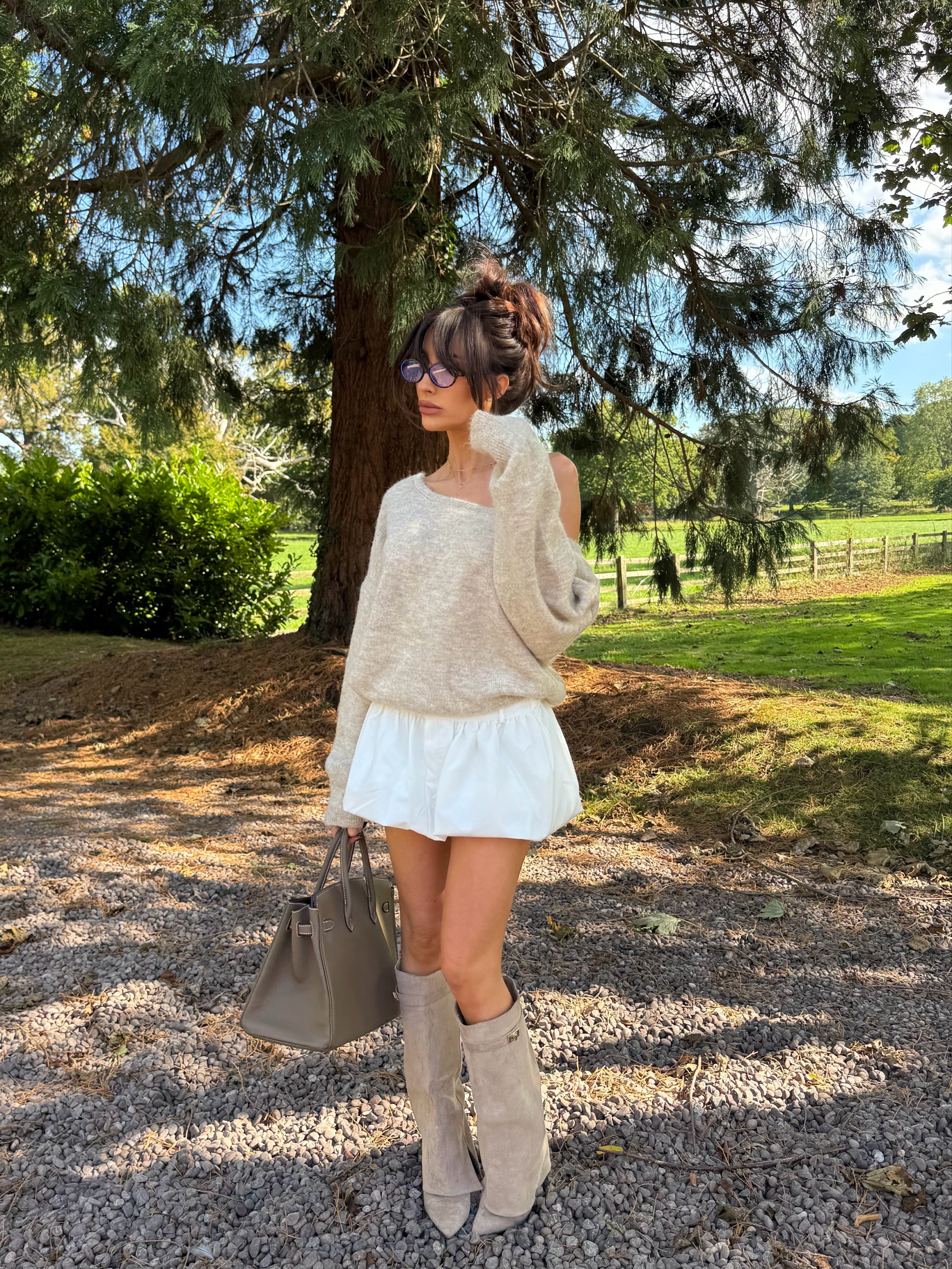 BLAIR Puff Ball High Waist Mini Skort In White