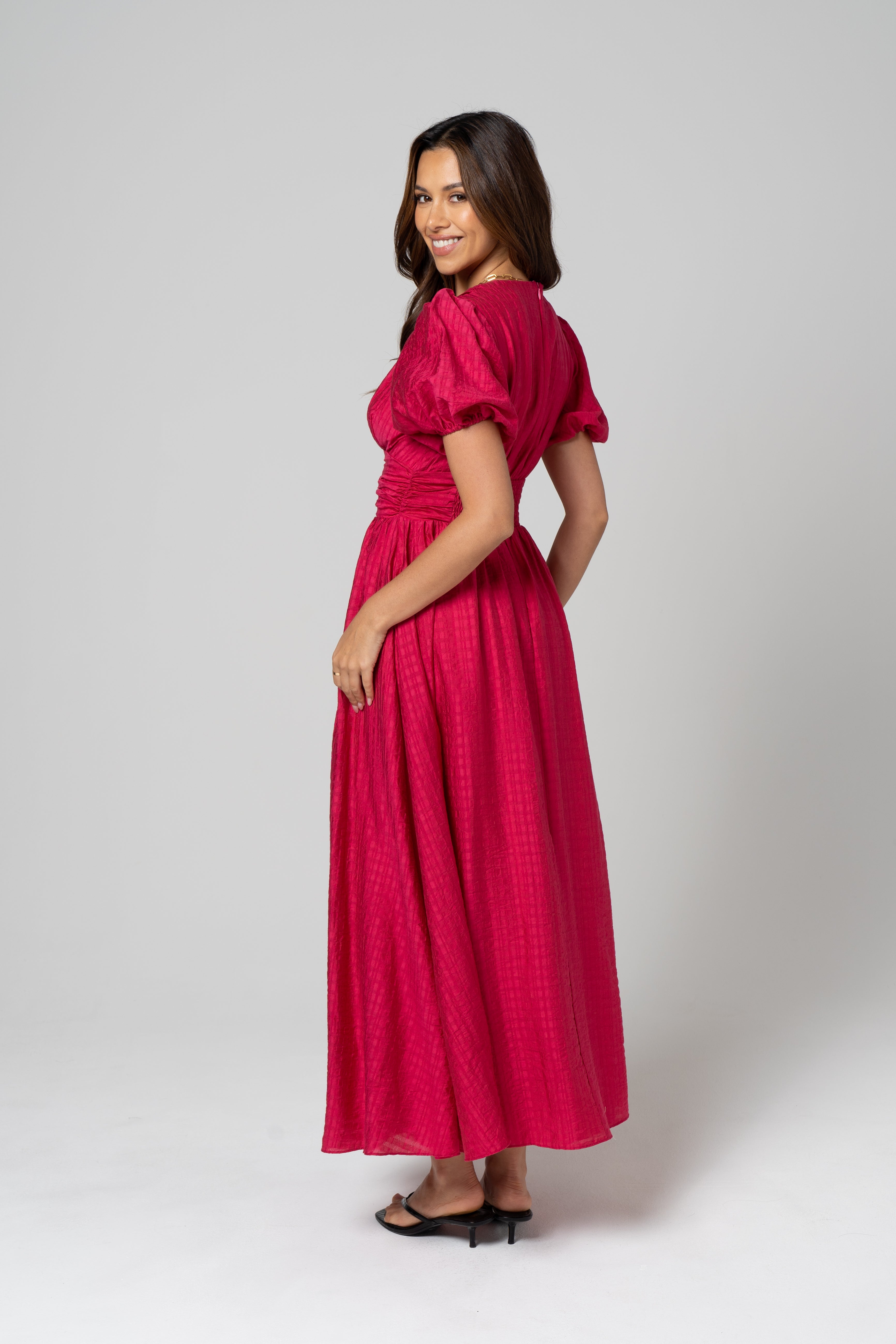 Alissa Puff Sleeve Button Down Midi Dress