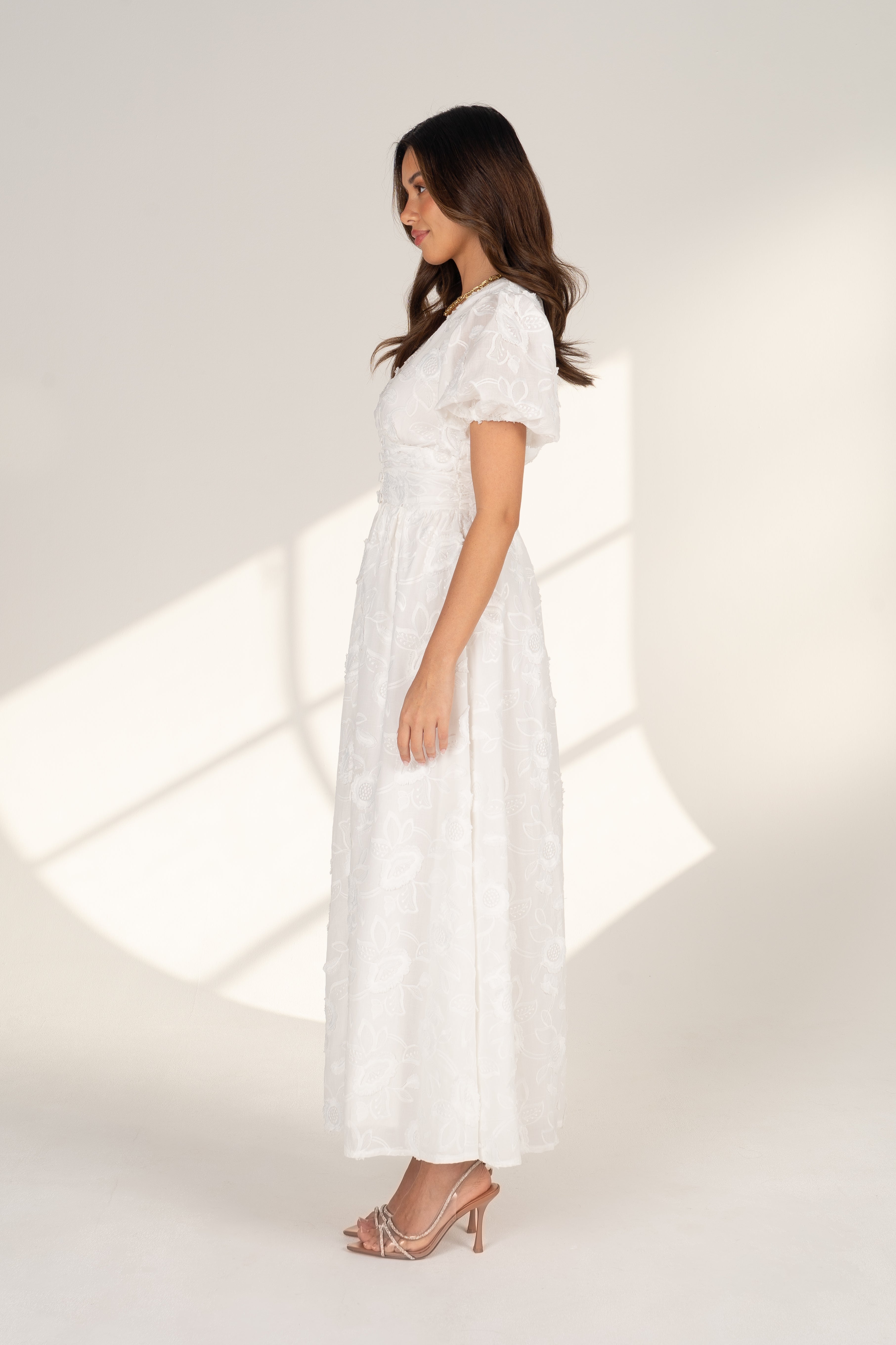 Alissa Puff Sleeve Button Down Midi Dress