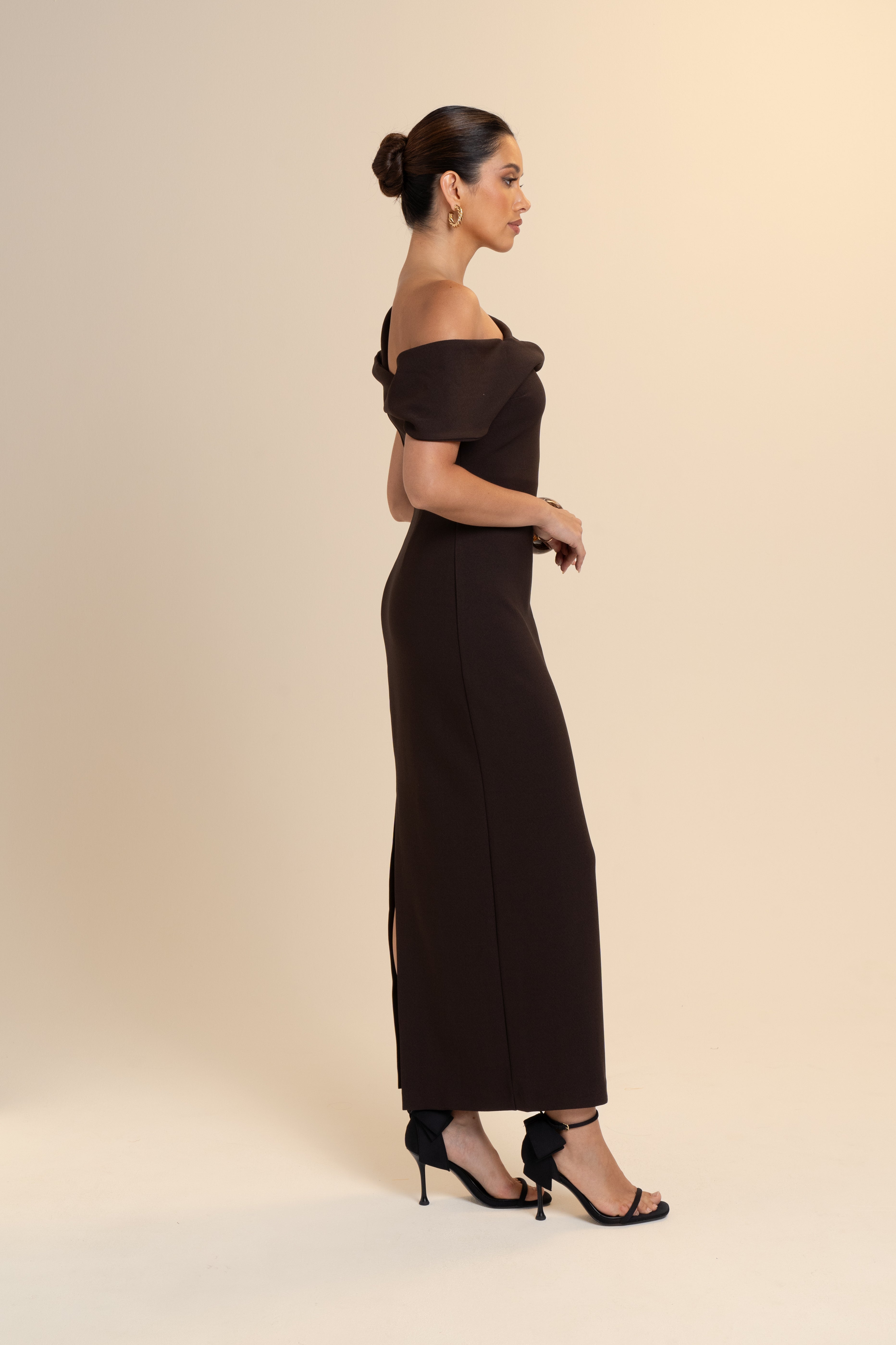 Brooklyn Chocolate Drop Shoulder Midi