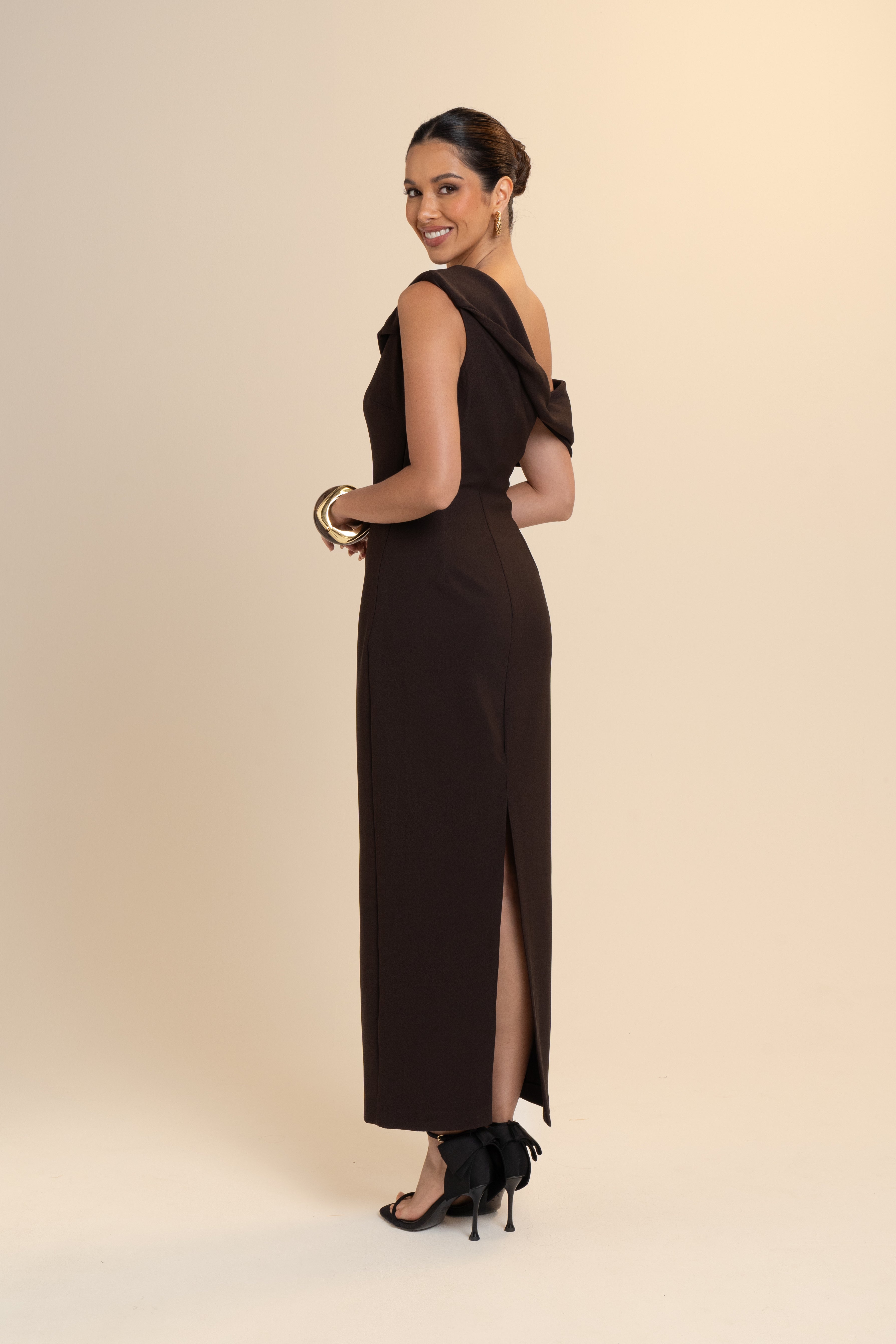 Brooklyn Chocolate Drop Shoulder Midi