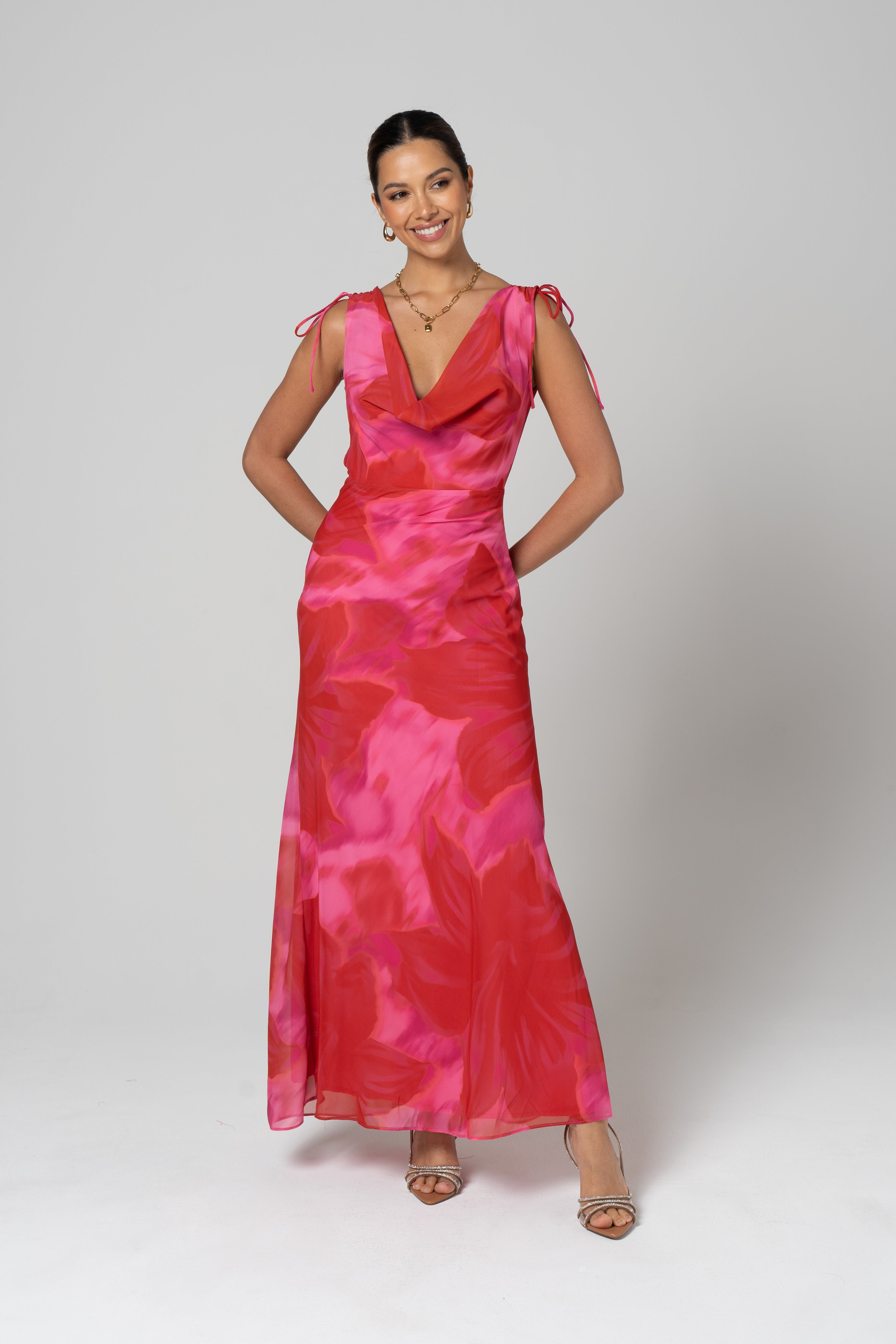 Catalina Cowl Neck Pink Cocktail Dress