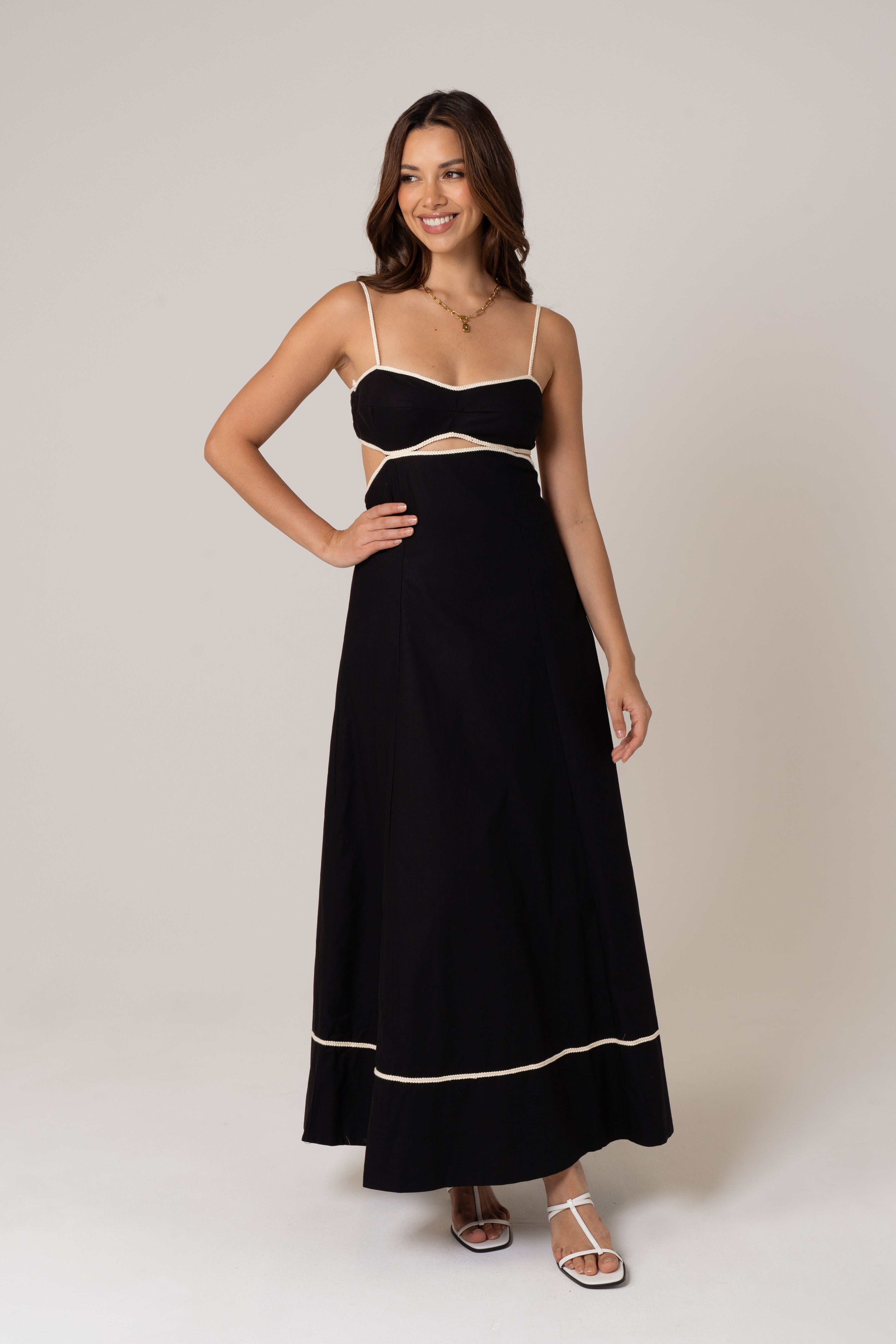 Melissa Linen Midi Dress with Contrast Trims