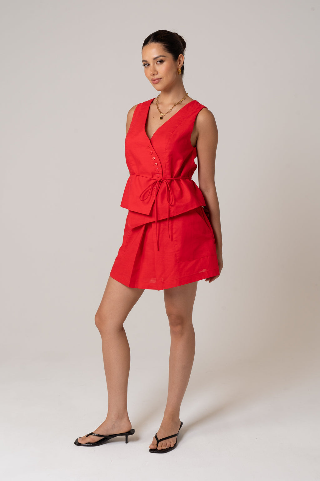Eve Red Top & Short Set with Waist Tie