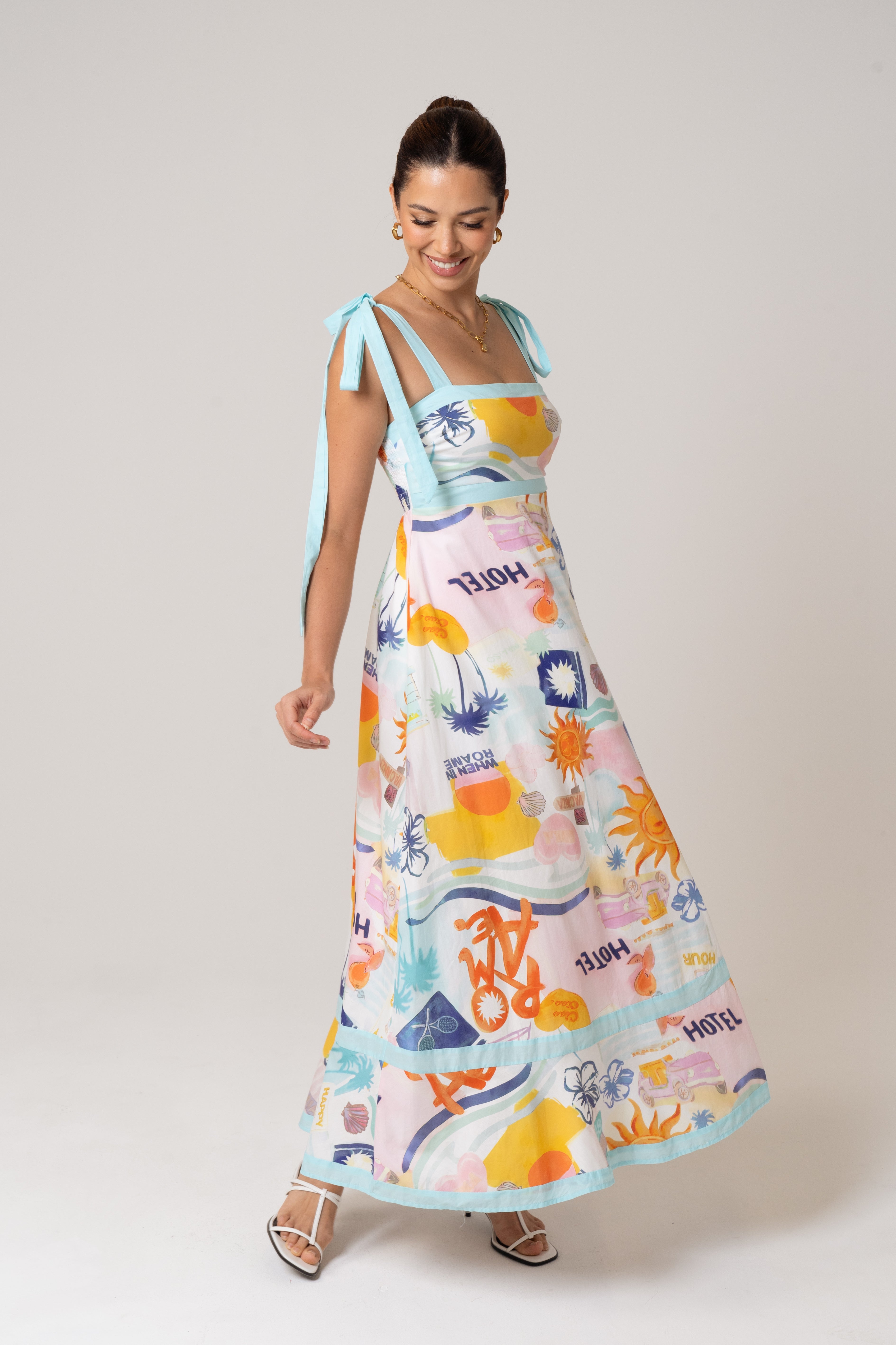 Tanya Holiday Print Midi Dress