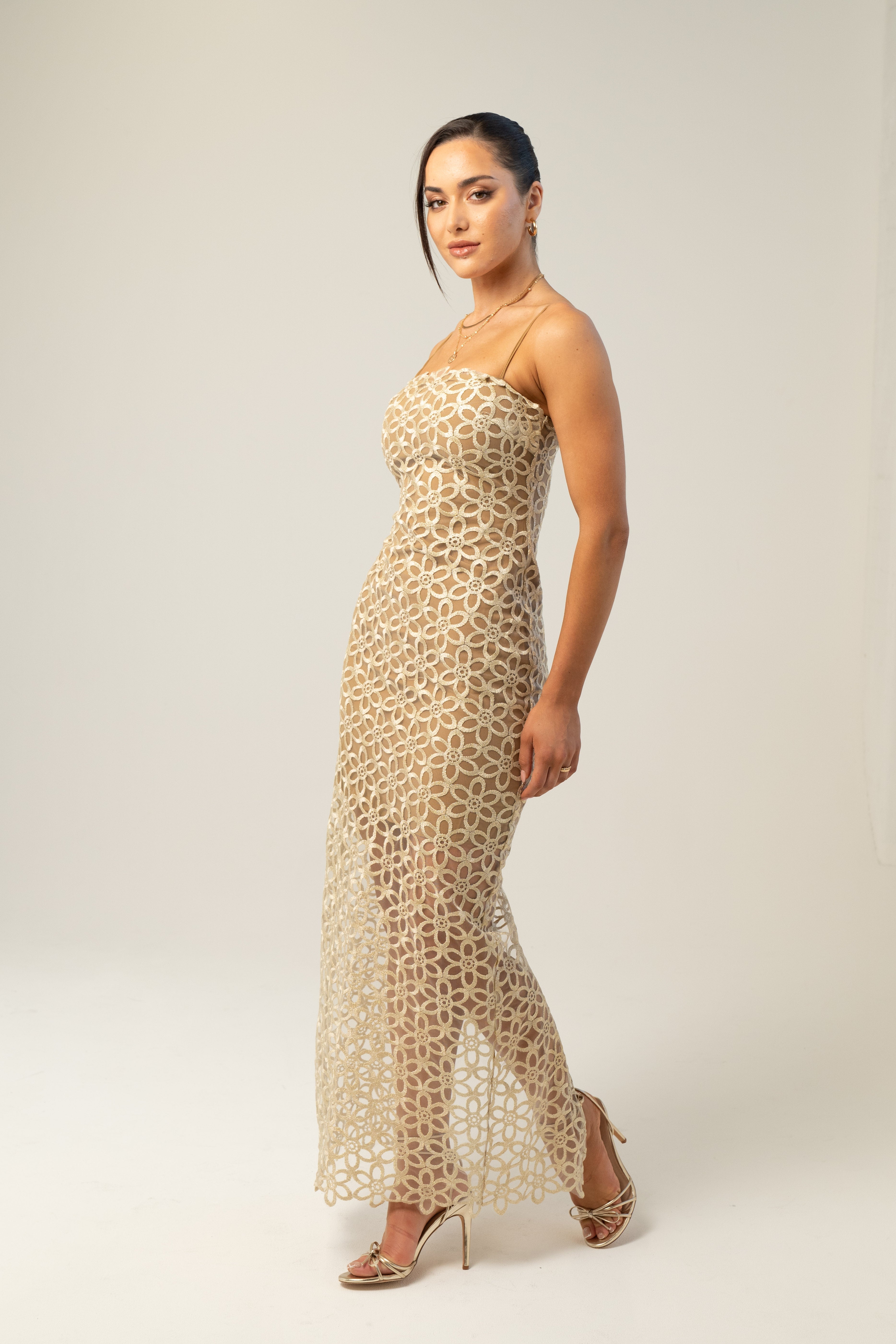 Melina Midi Dress with Floral Overlay