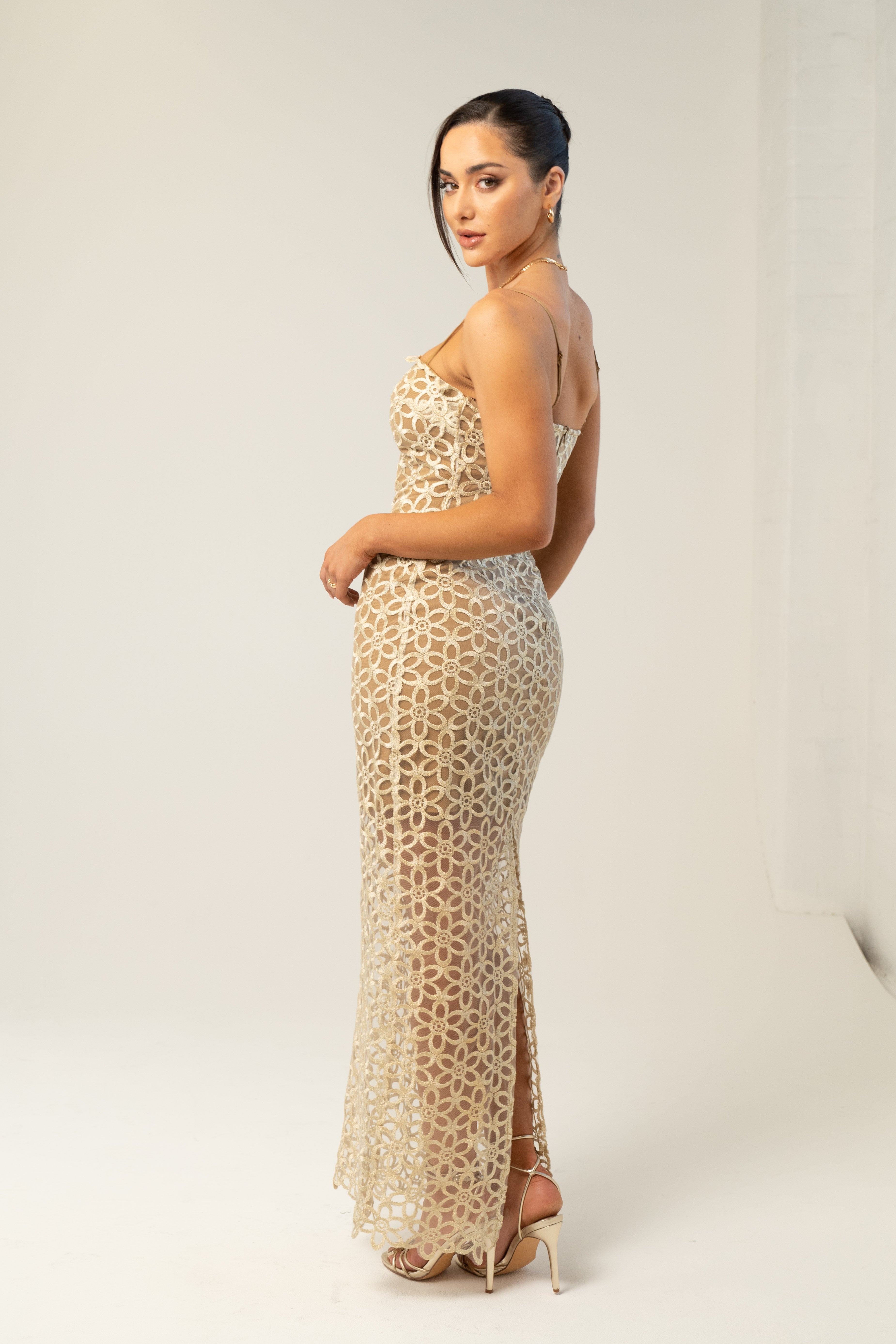 Melina Midi Dress with Floral Overlay