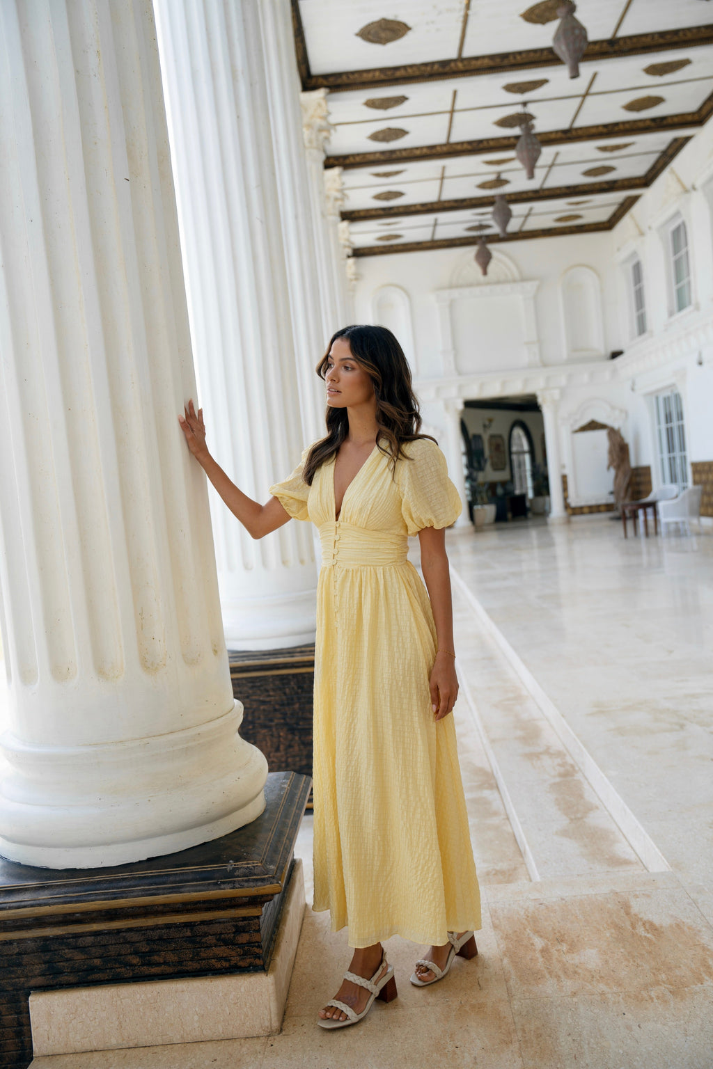 Alissa Puff Sleeve Button Down Midi Dress