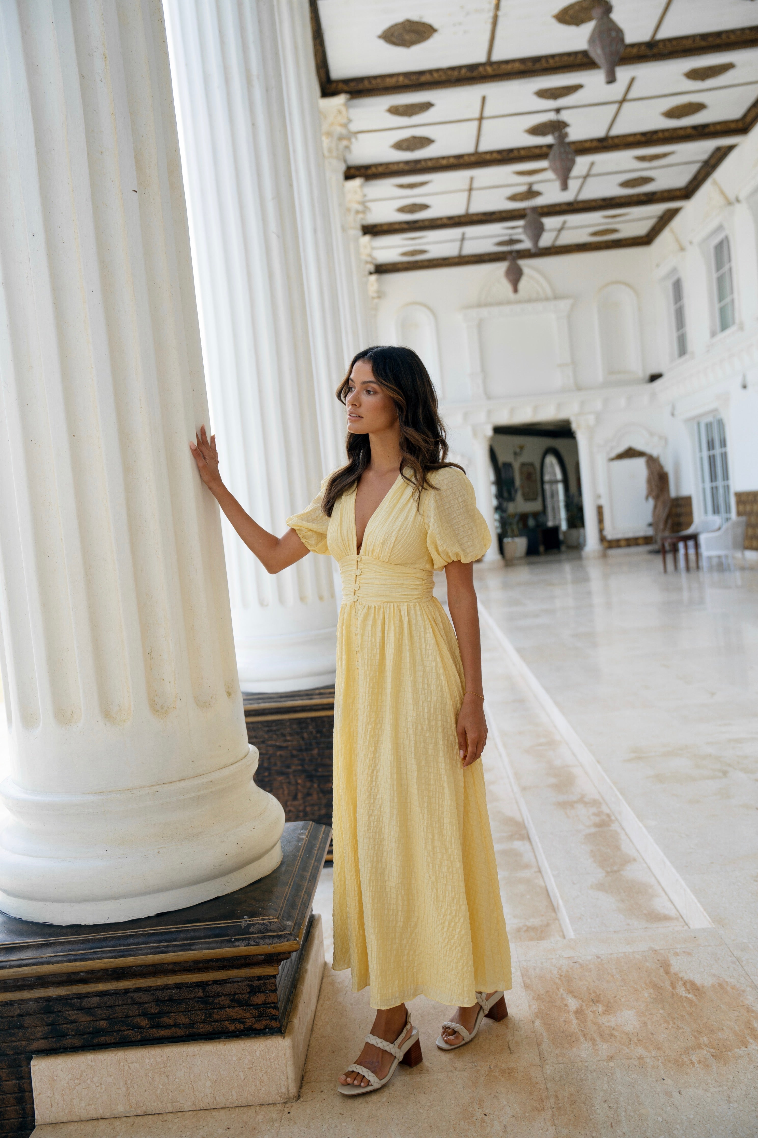 Alissa Puff Sleeve Button Down Midi Dress