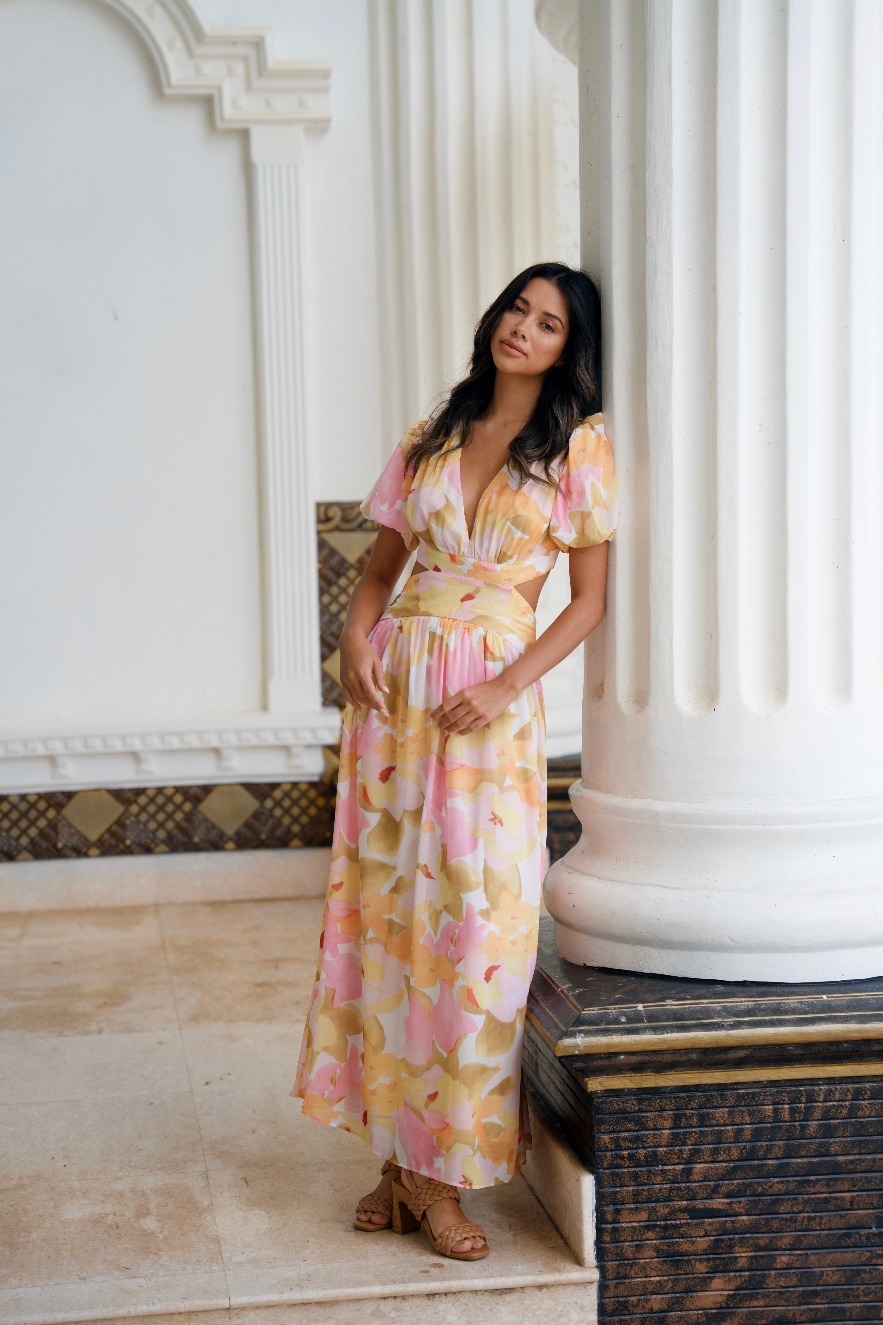 Bella Puff Sleeve Print Midi Dress