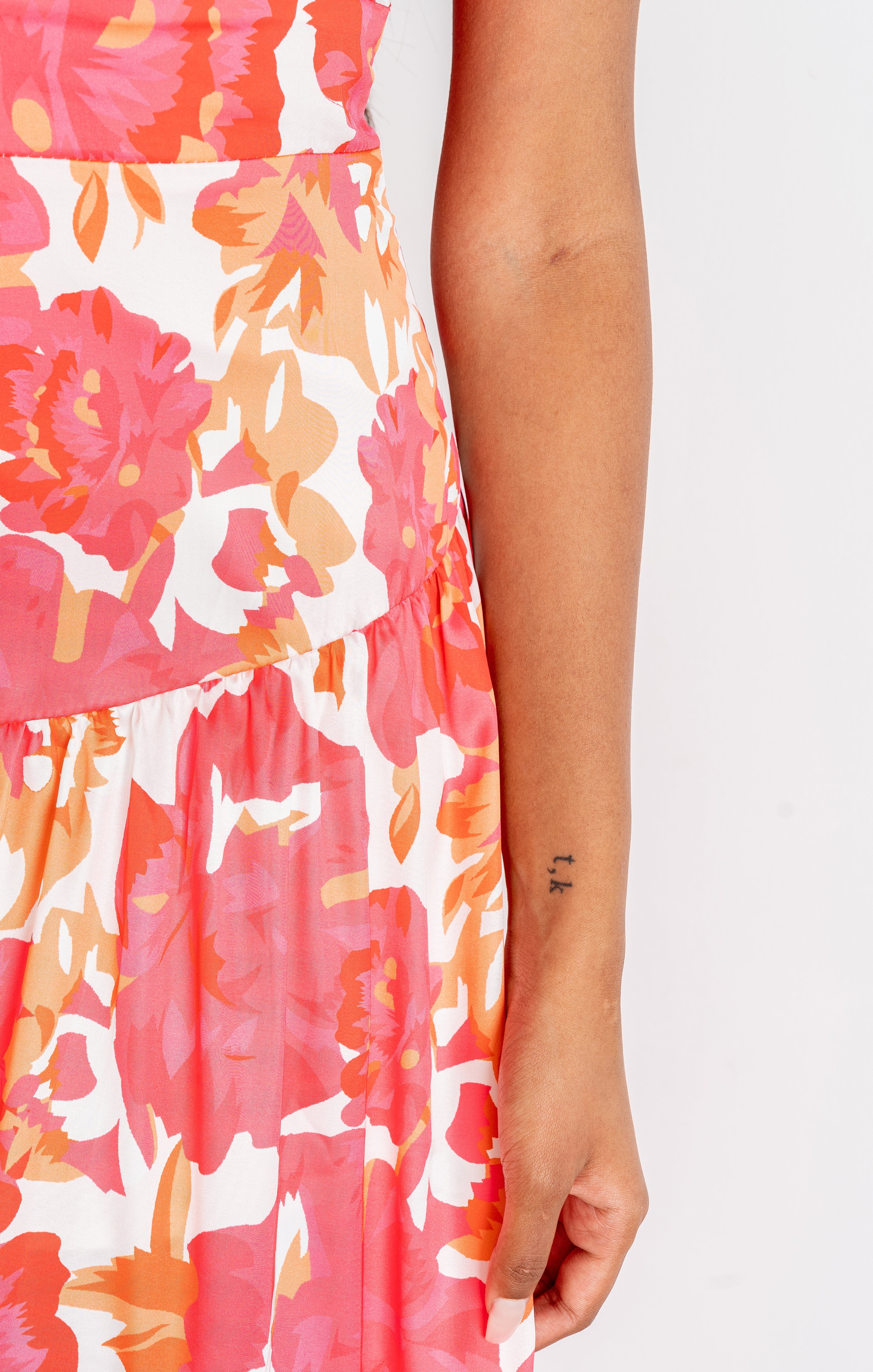 Skylar One-Shoulder Pink Print Midi Dress