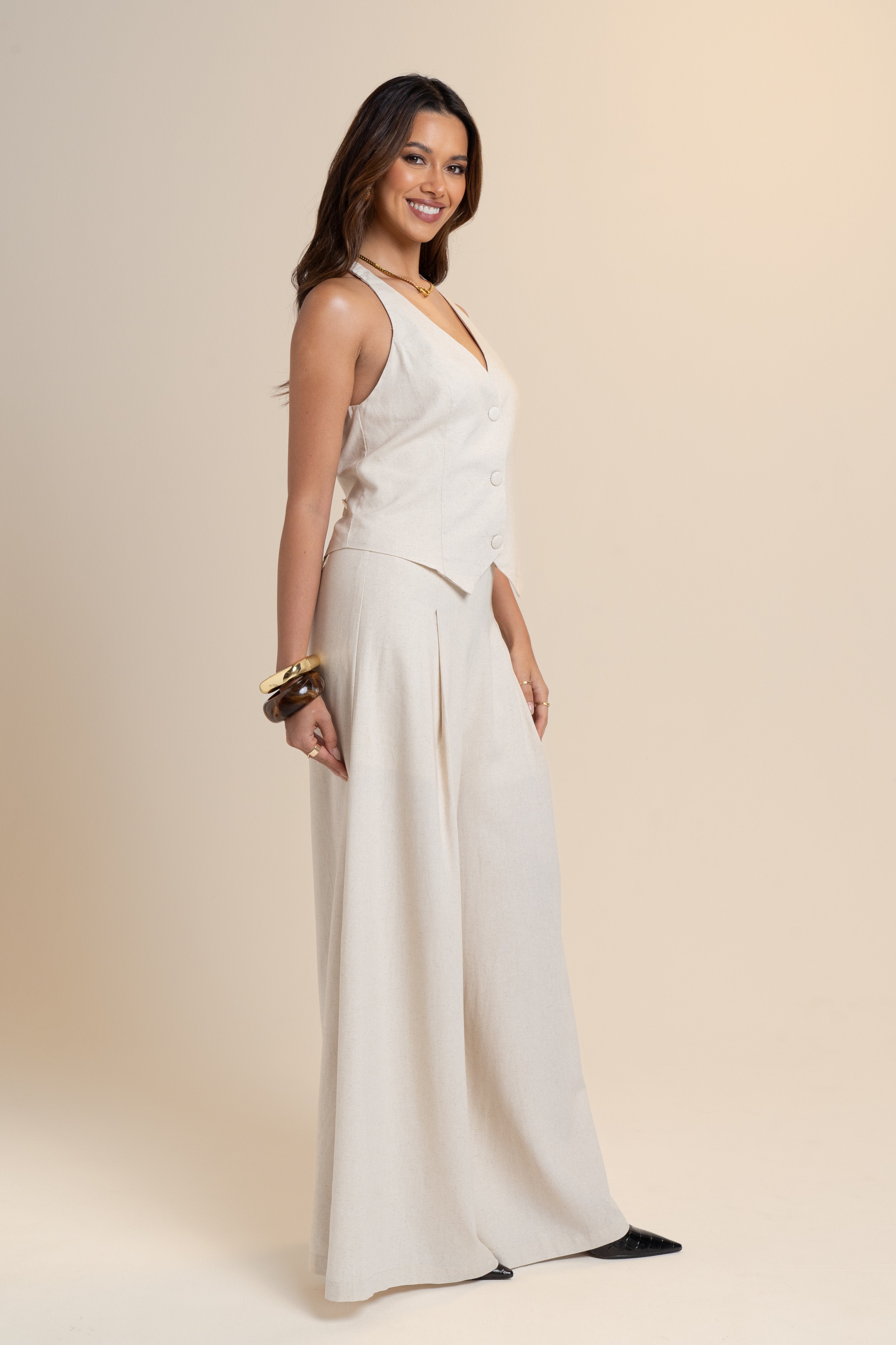 Katie Beige Two Piece Set - Vest Top & Pants