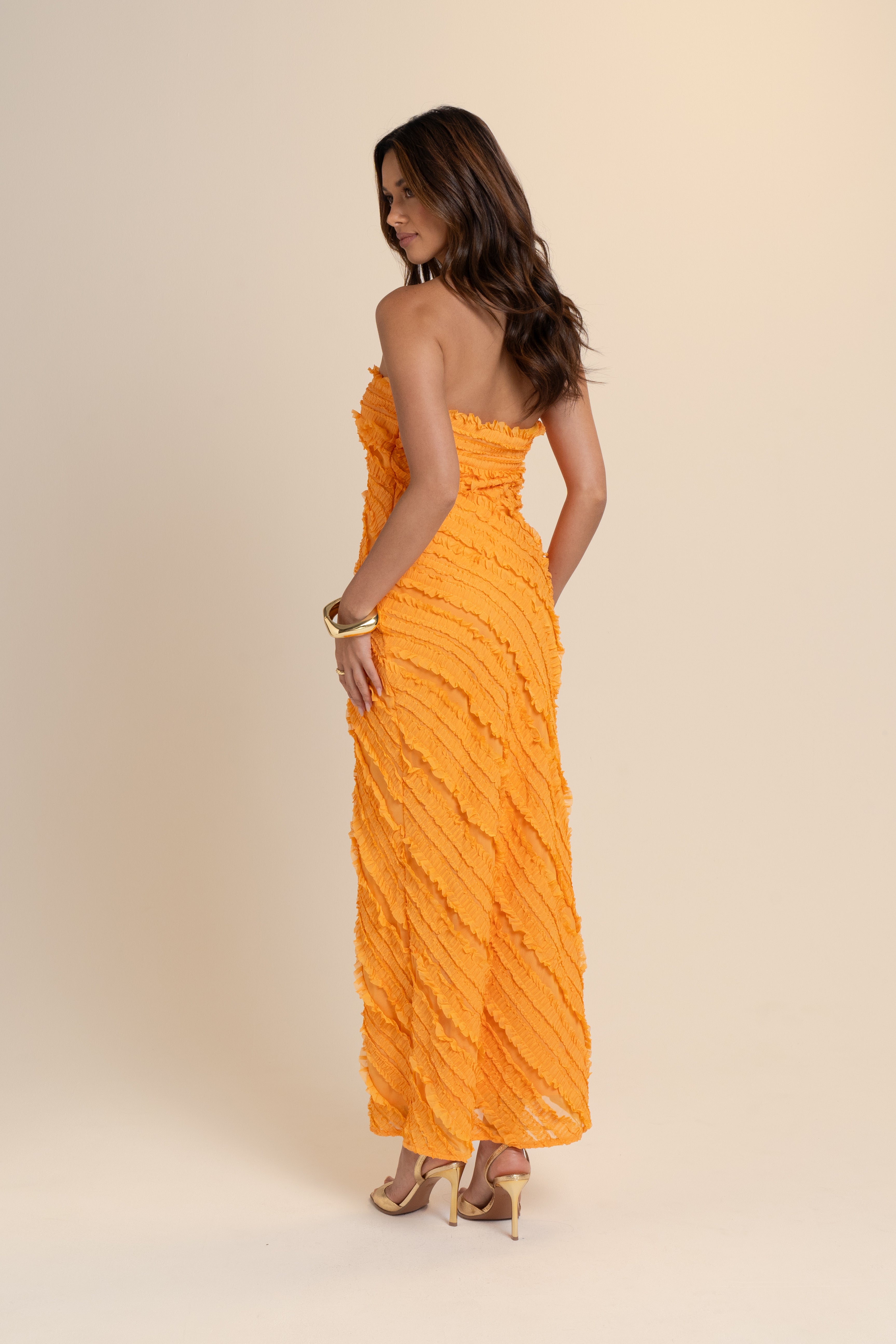 Dionne Strapless Orange Midi Dress