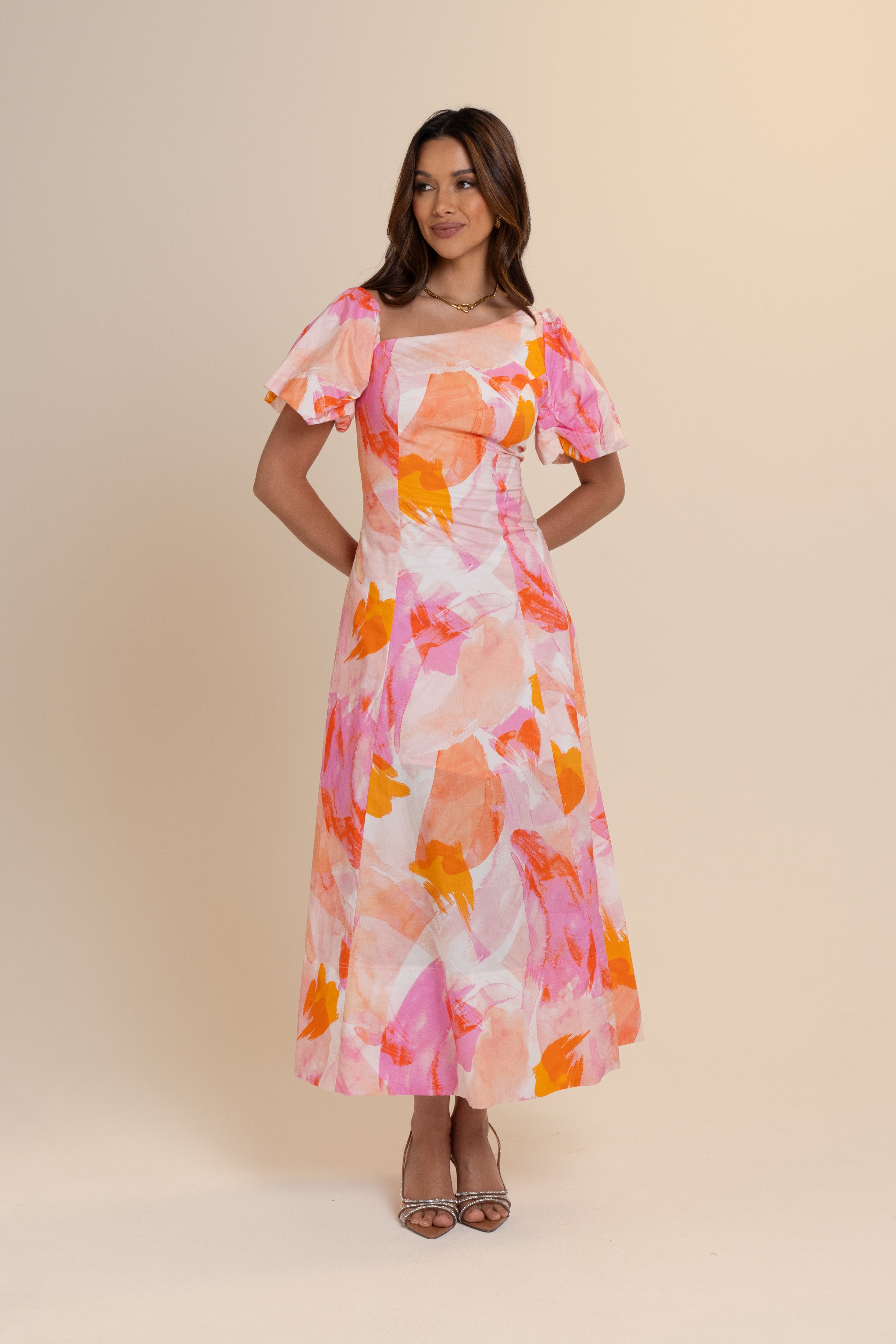 Jessica Drop Shoulder Puff Sleeve Midi Dress