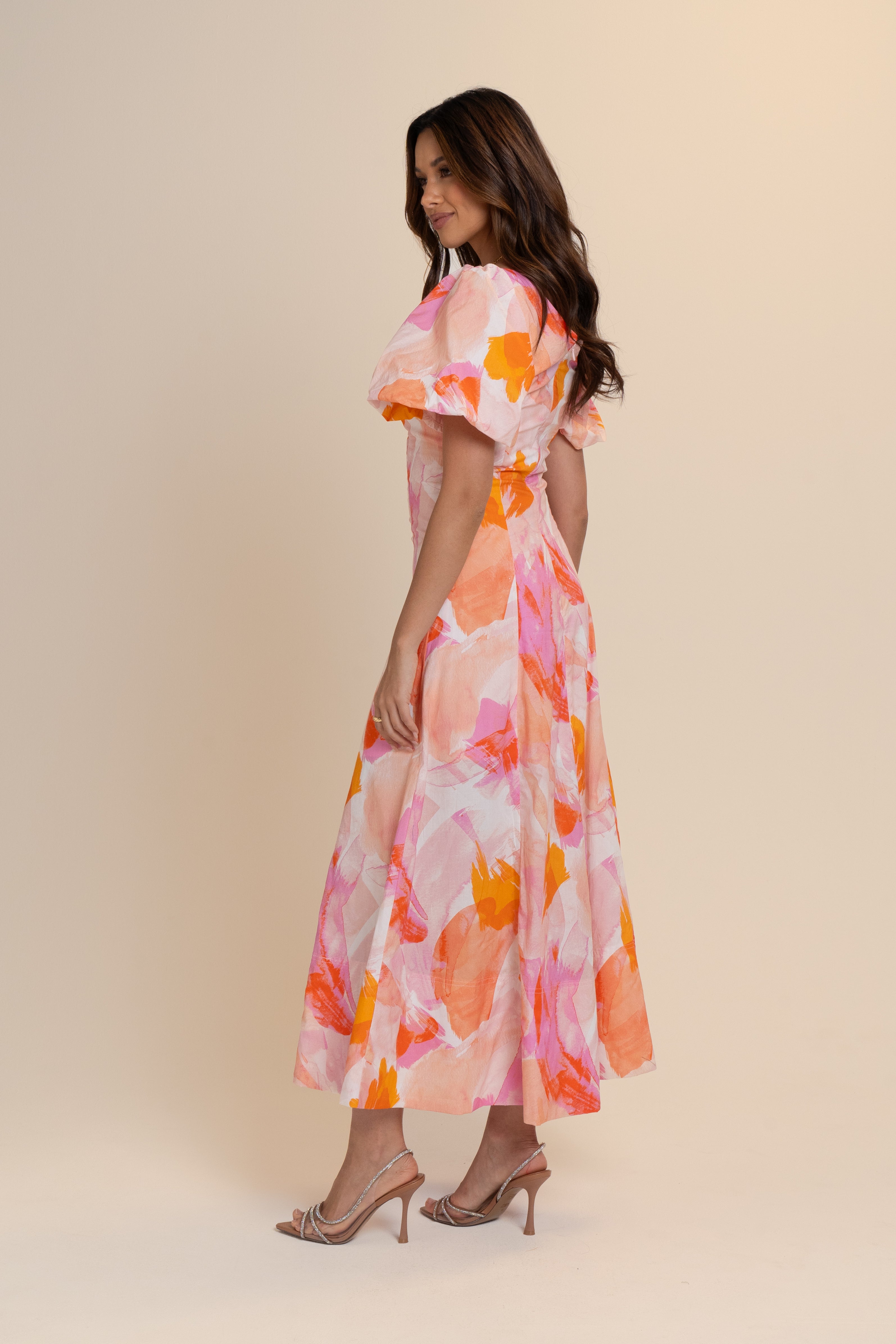 Jessica Drop Shoulder Puff Sleeve Midi Dress