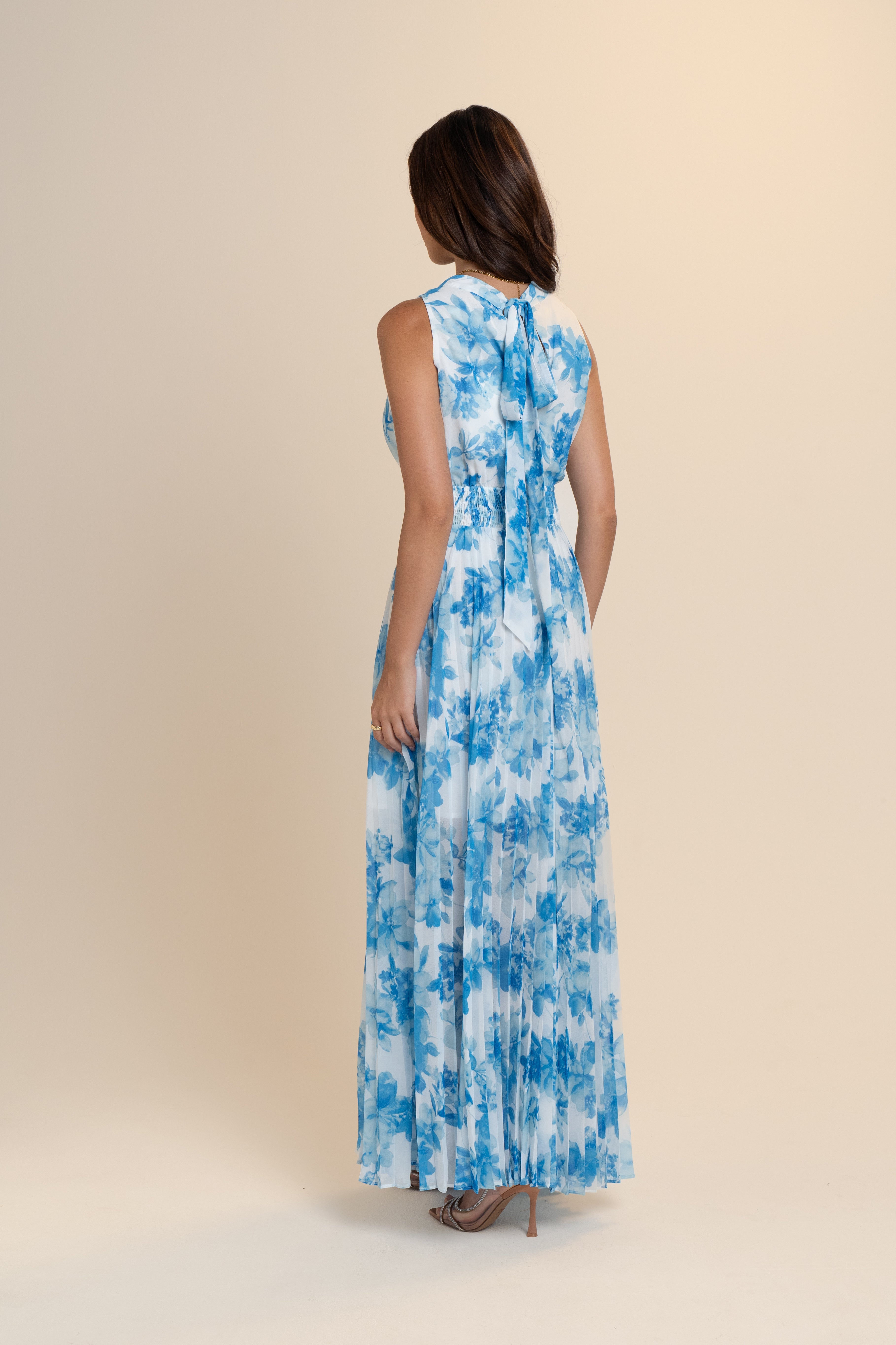 Jodi Blue Floral Pleated Midi Dress
