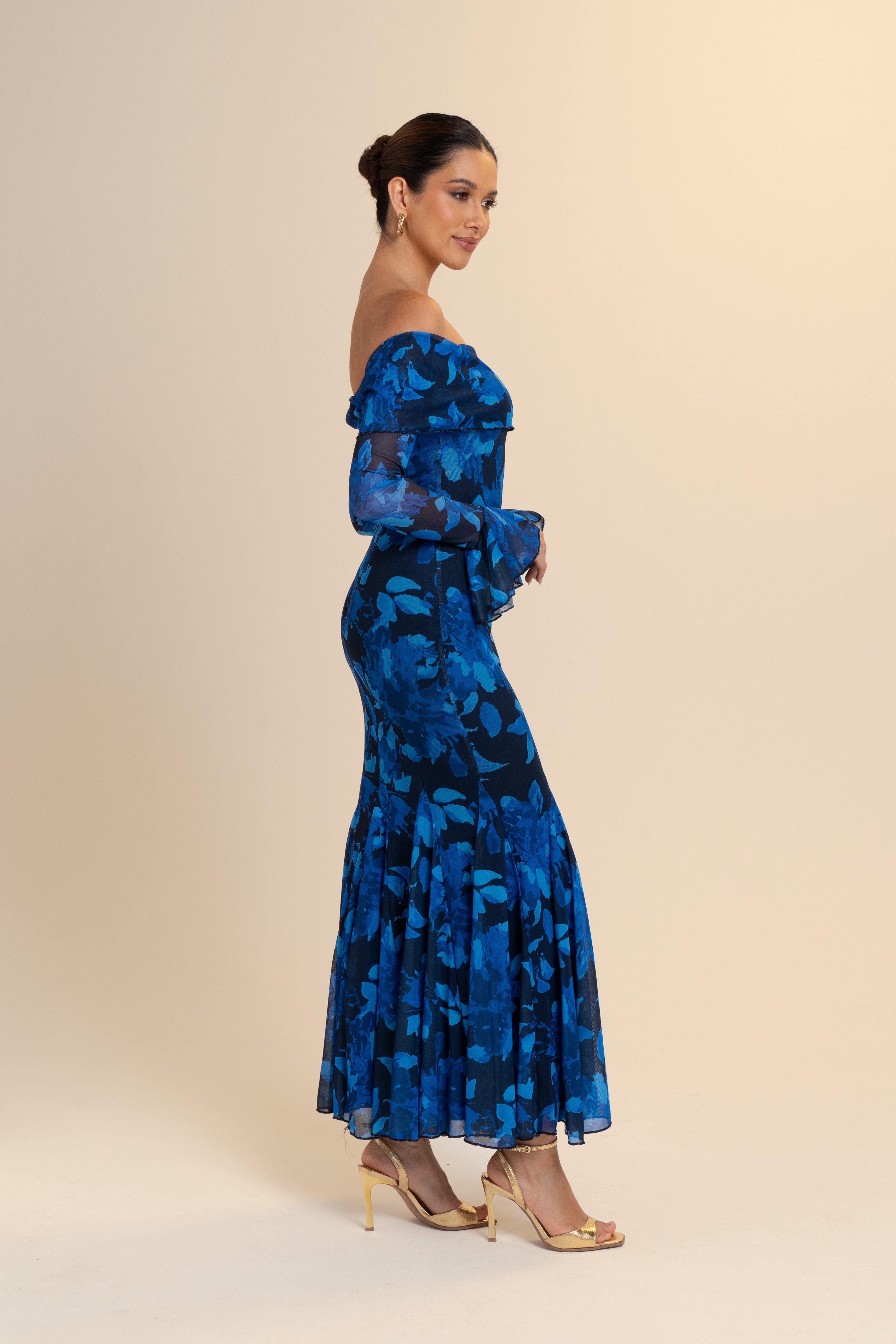 Charlese Long Sleeve Off Shoulder Midi Dress