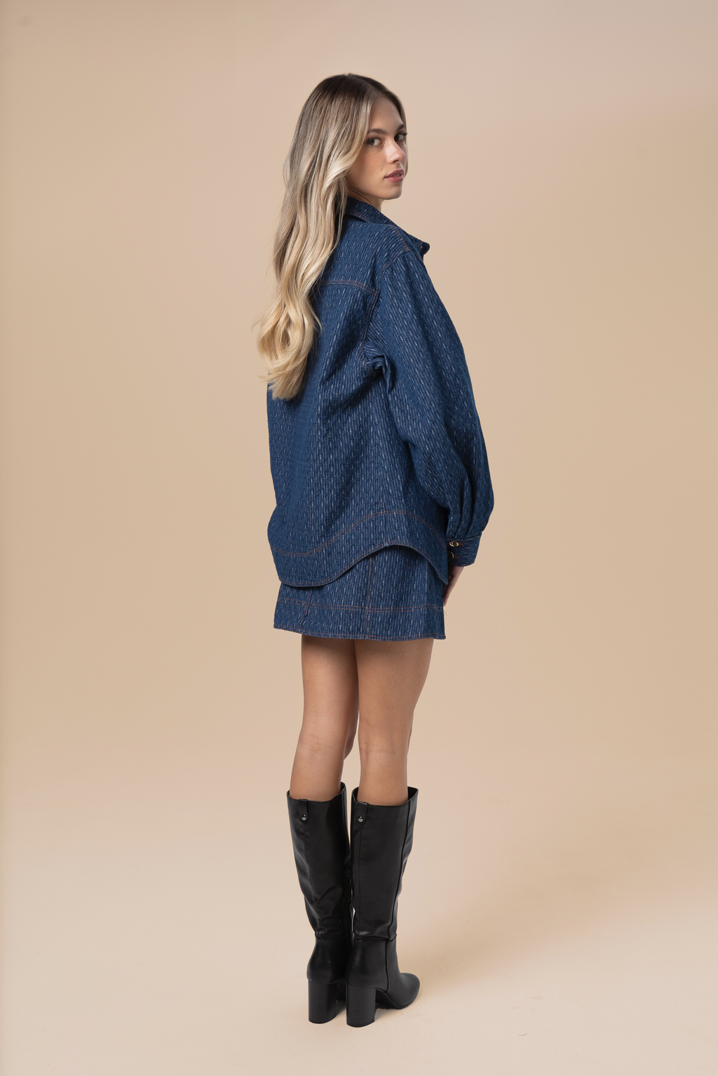 Dakota Two Piece Denim Set - Long Sleeve Top & Mini Skirt