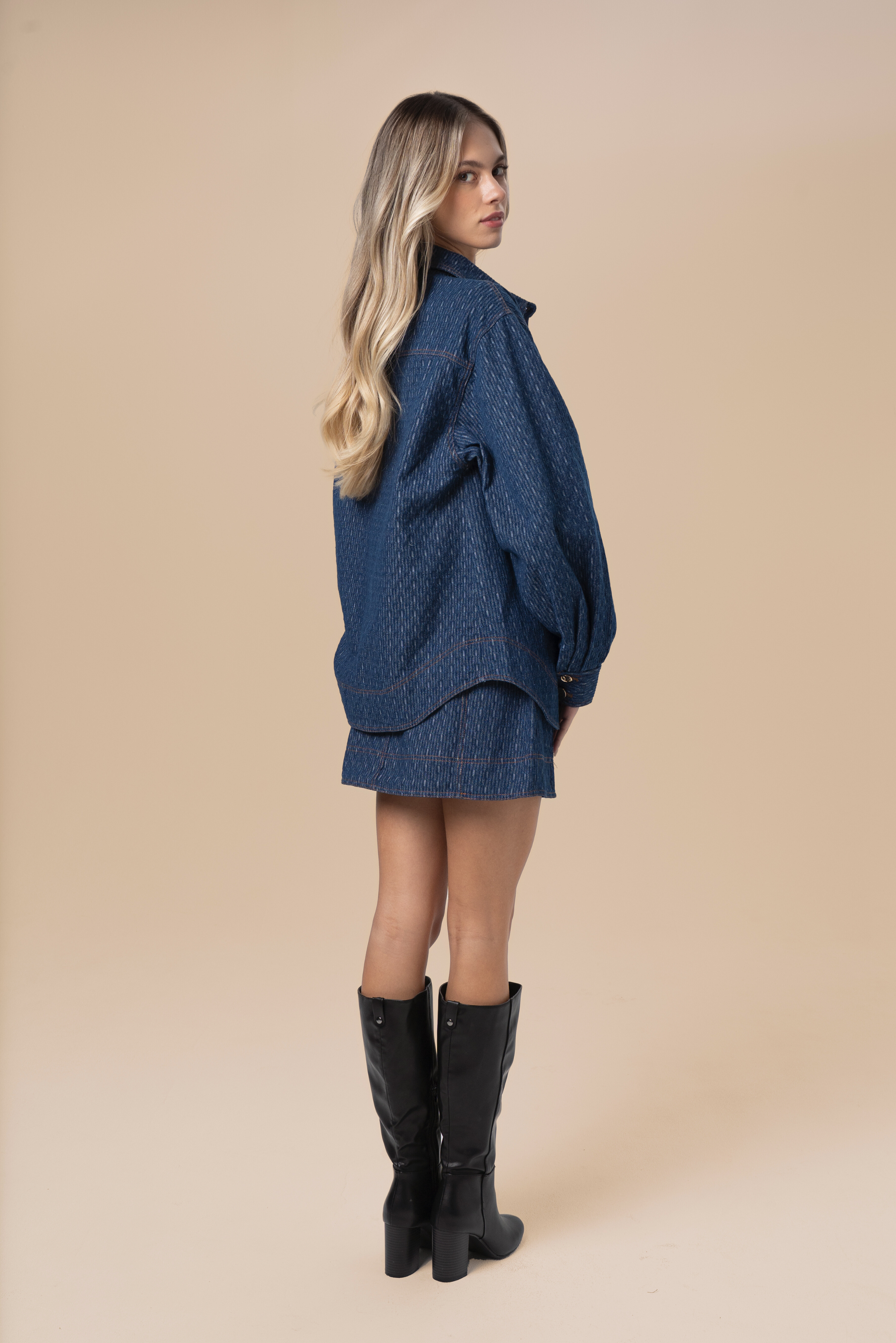 Dakota Two Piece Denim Set - Long Sleeve Top & Mini Skirt