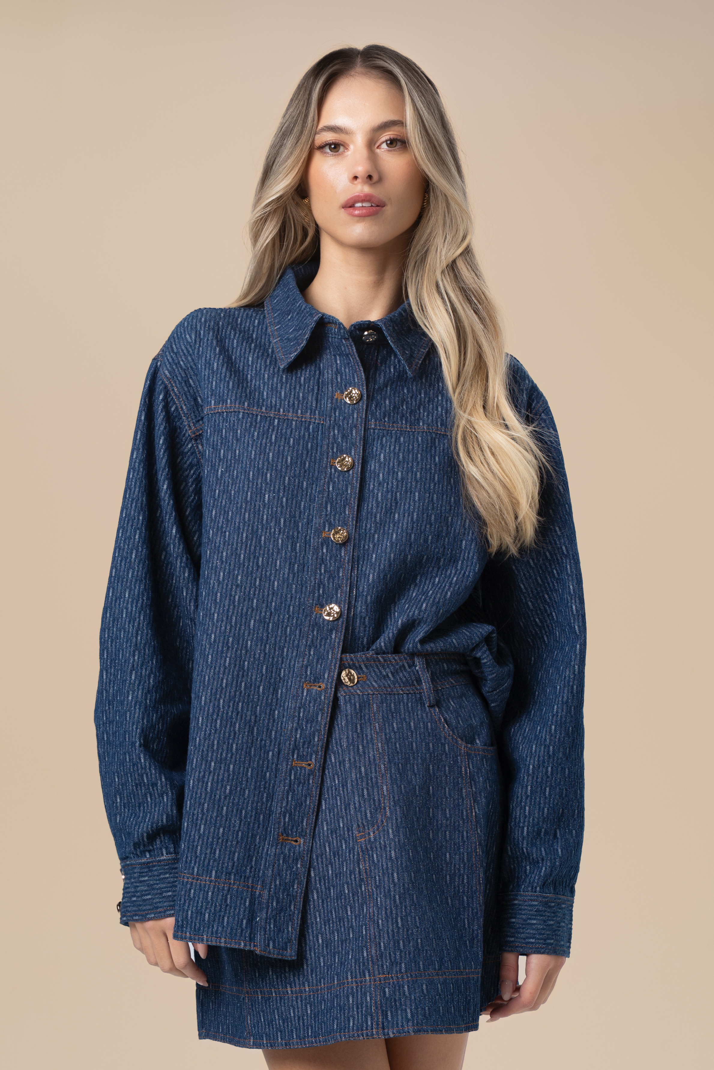 Dakota Two Piece Denim Set - Long Sleeve Top & Mini Skirt