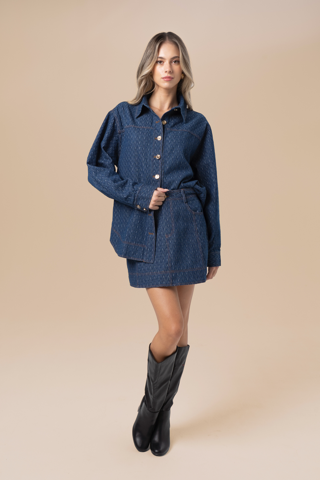 Dakota Two Piece Denim Set - Long Sleeve Top & Mini Skirt