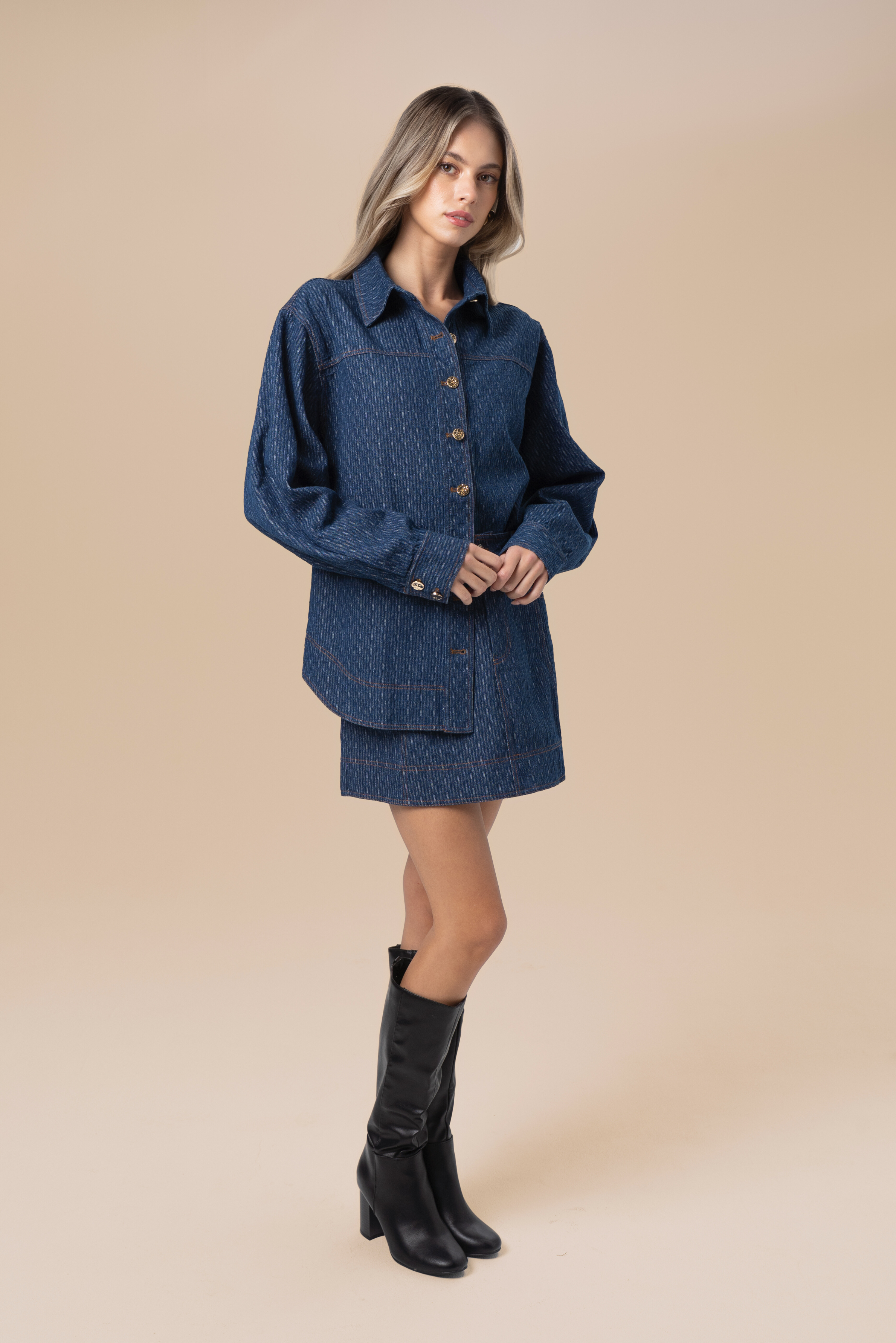 Dakota Two Piece Denim Set - Long Sleeve Top & Mini Skirt