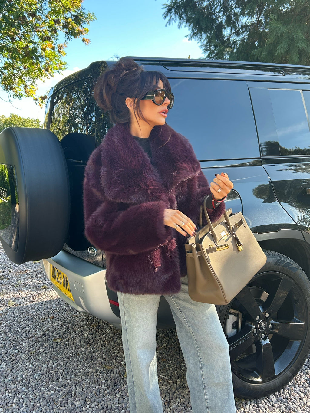 BAMBI Short Faux Fur Long Sleeved Jacket In Plum