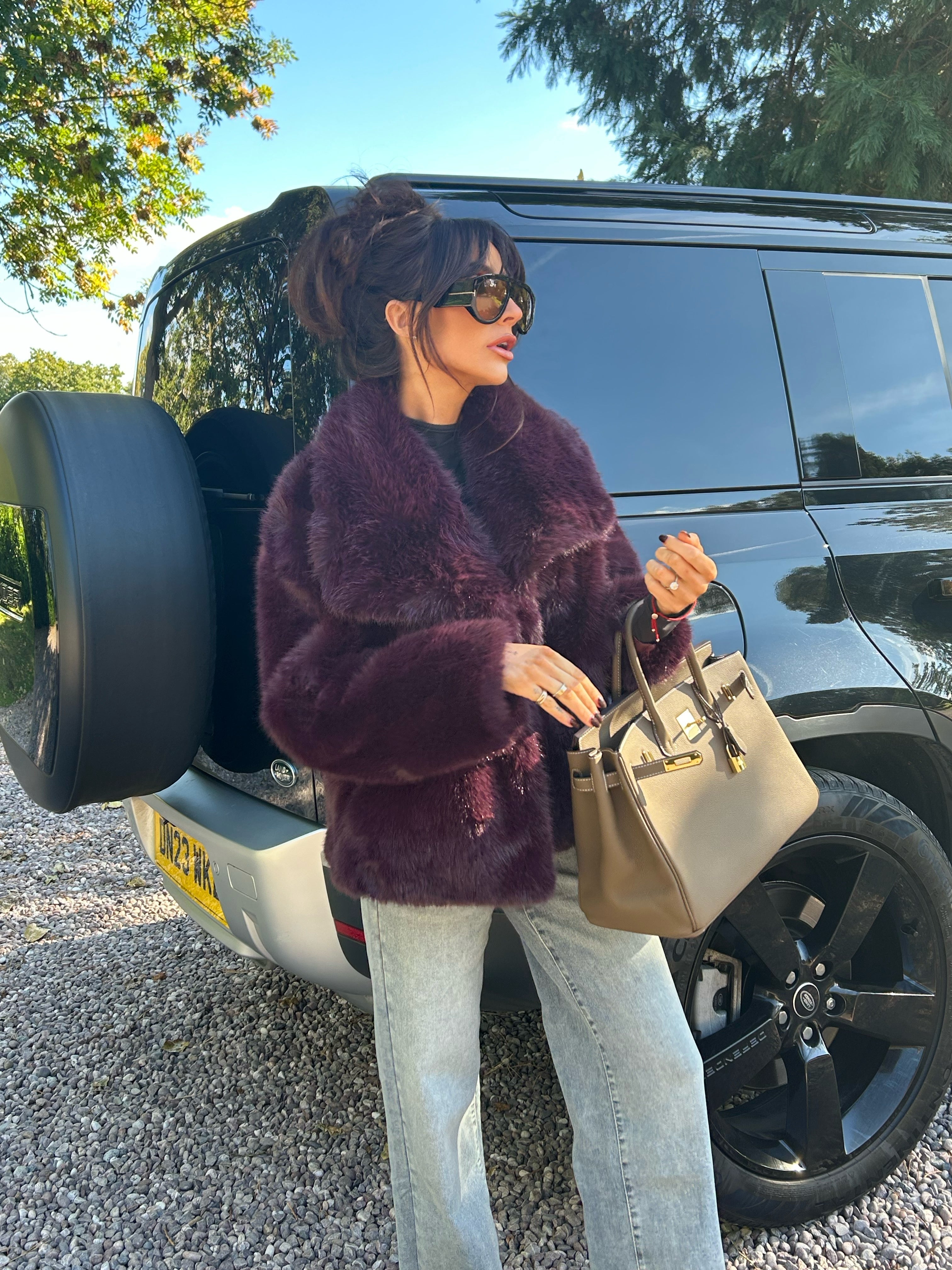 BAMBI Short Faux Fur Long Sleeved Jacket In Plum