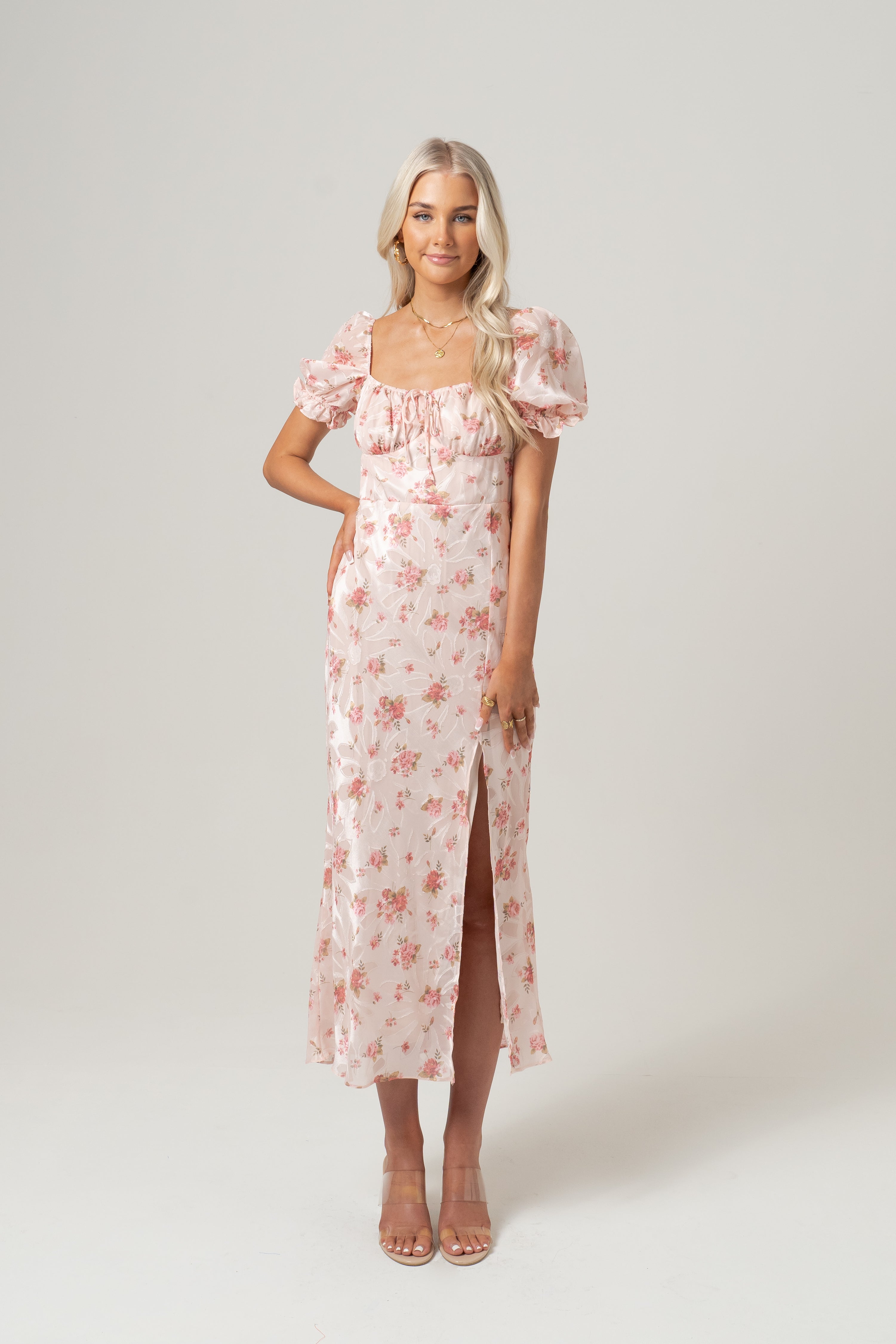 Harmony Pink Floral Print Midi Dress