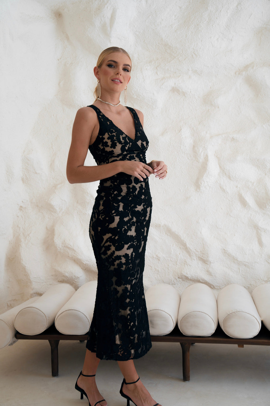 Celeste Black Lace Midi Dress