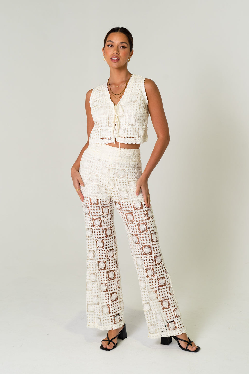 Cambria Crochet Two-Piece Set - Crop Top & High Waisted Pants