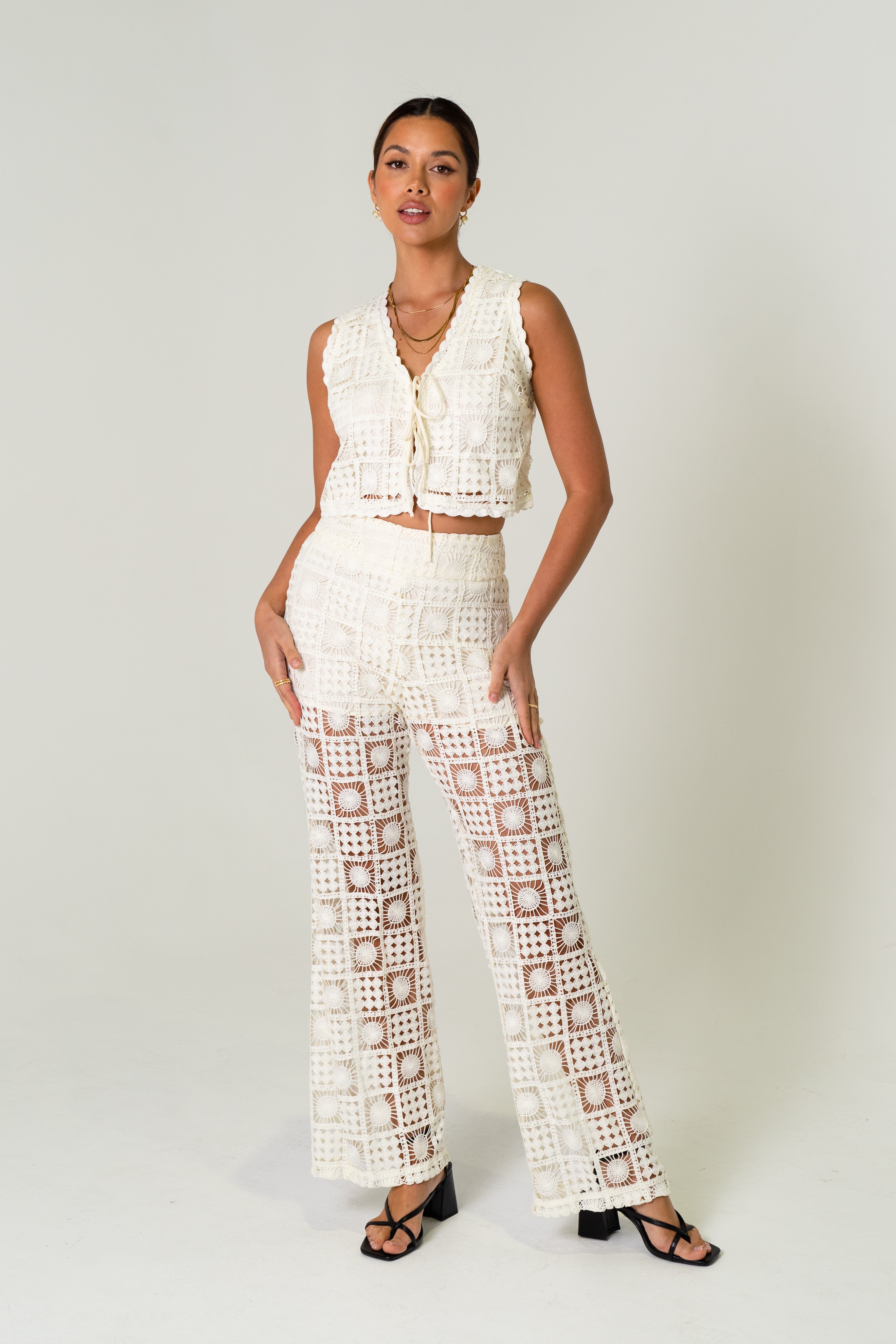 Cambria Crochet Two-Piece Set - Crop Top & High Waisted Pants