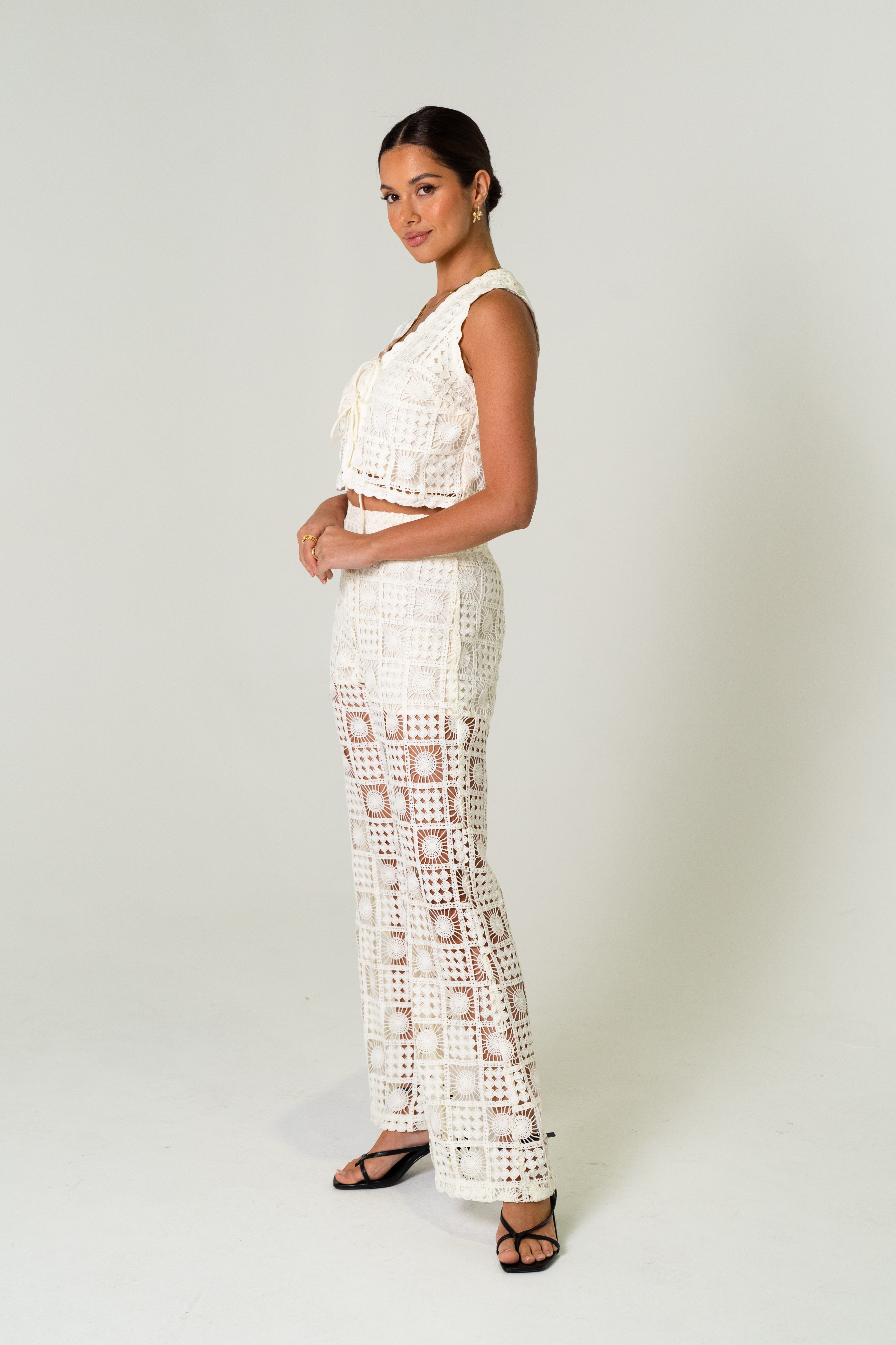 Cambria Crochet Two-Piece Set - Crop Top & High Waisted Pants