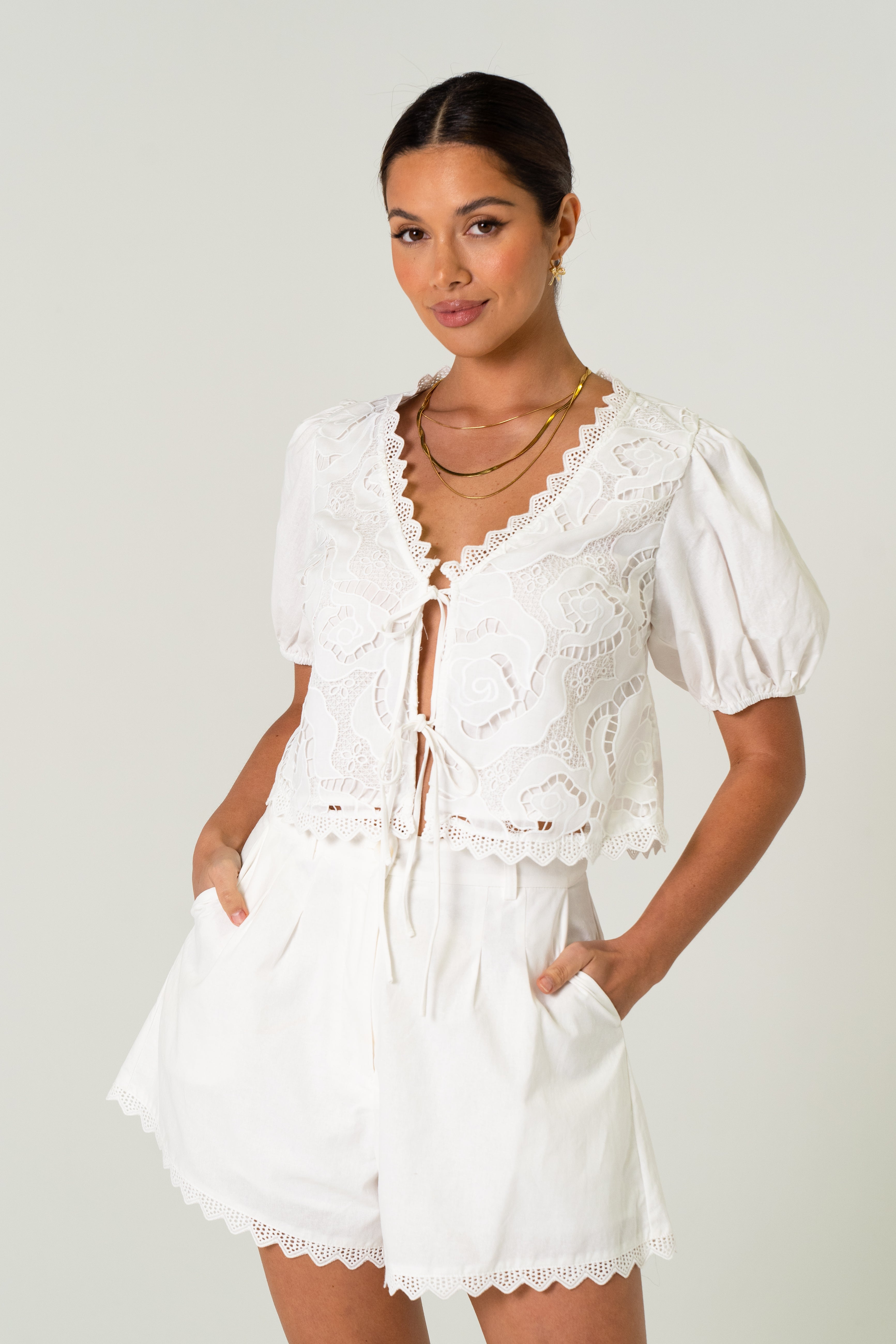 Brielle White Two-Piece Set - Top & Shorts Set