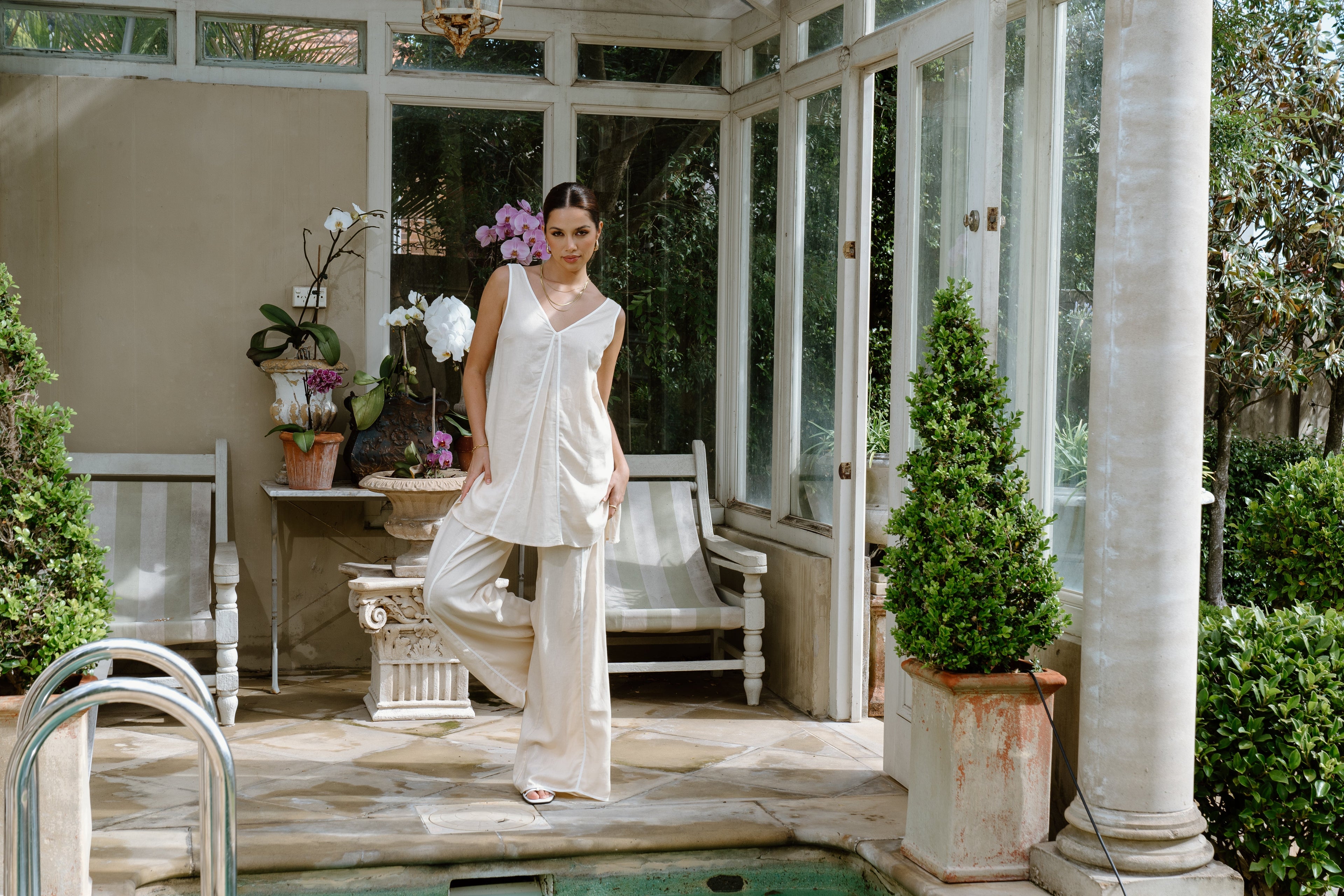 Evelina Linen Top and Pant Set