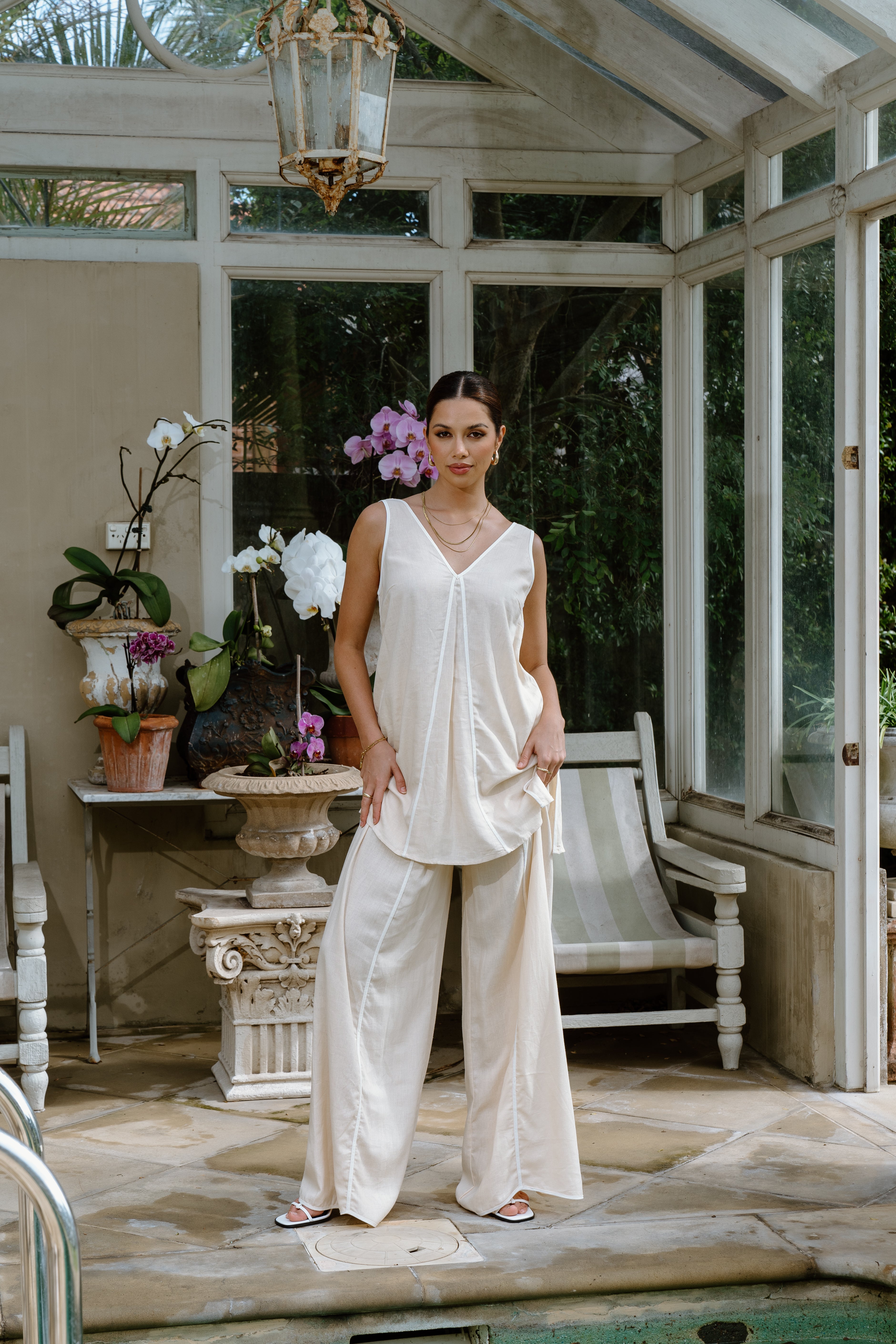 Evelina Linen Top and Pant Set