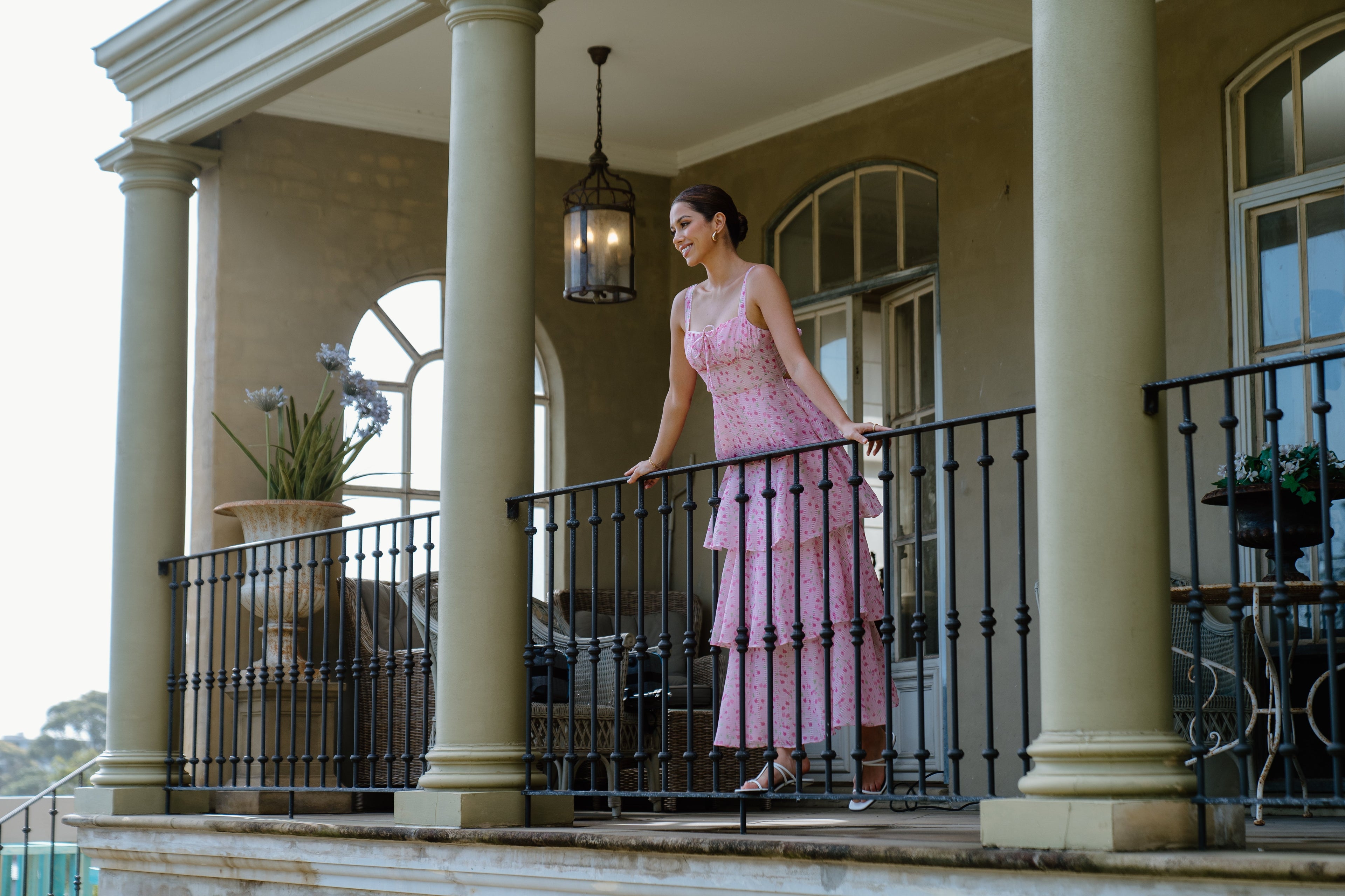 Dianne Tiered Midi Dress with Bow Tie