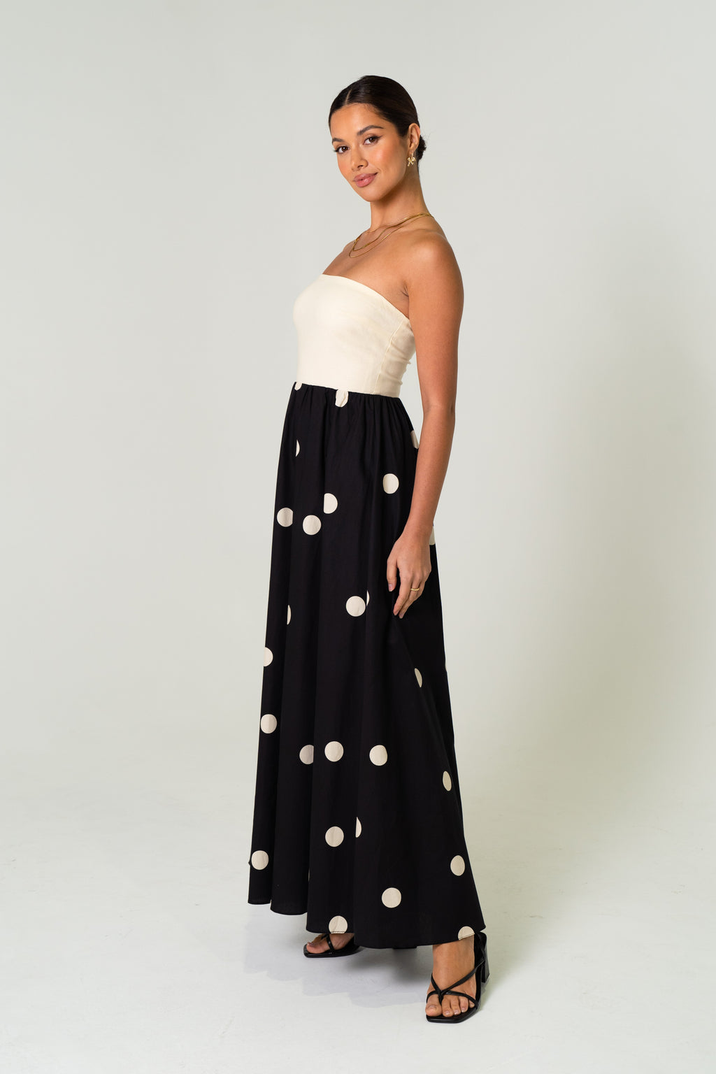 Kristen Strapless Polka Dot Midi Dress